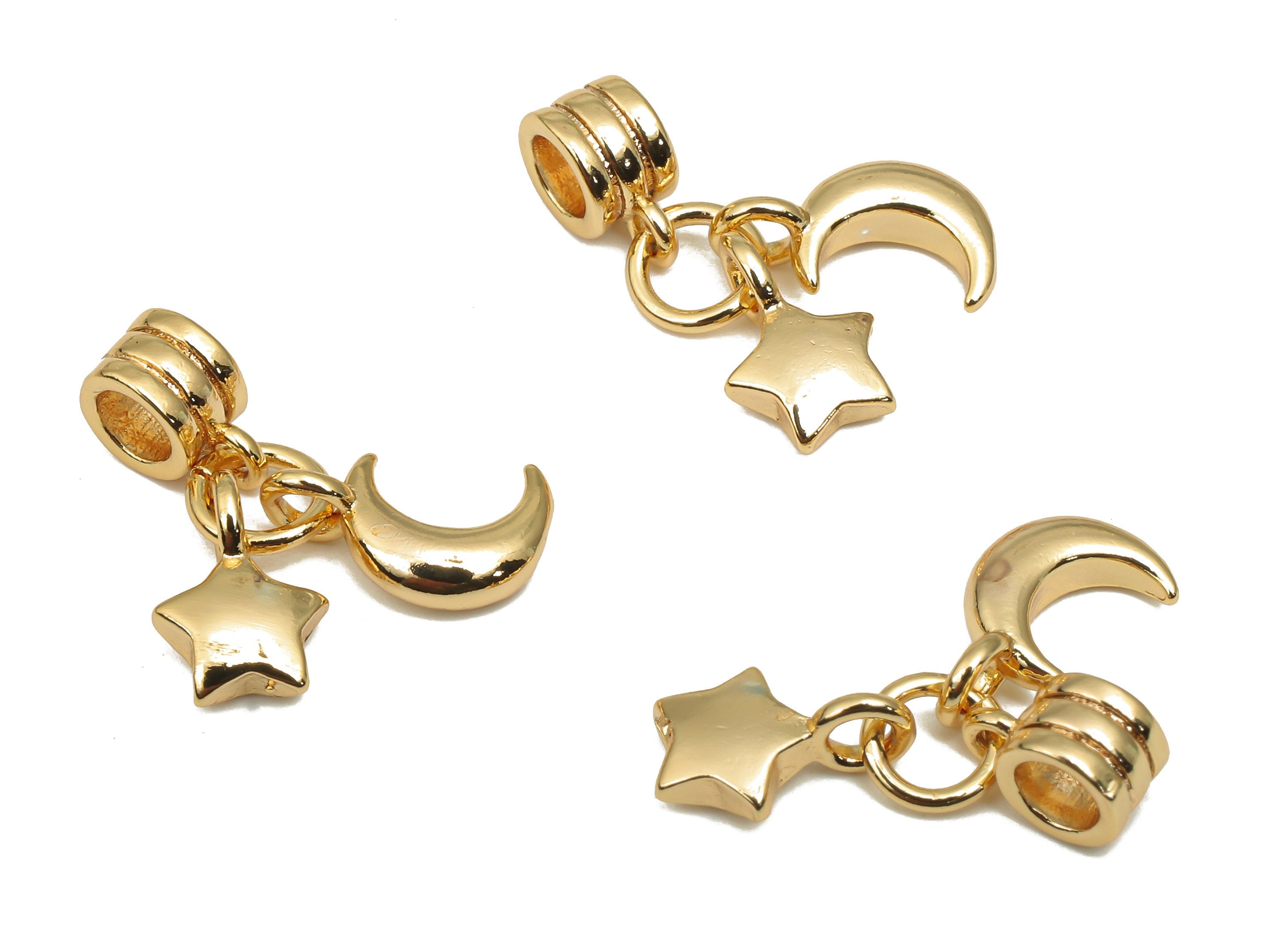 Brass Earring Charm - Gold Plated Crescent Moon Keyring Charms - 18K Real Gold Plating - Bracelet Stat Charms - 12.9x12.83x2.42mm - RGP4698 - DOMEDBAZAAR