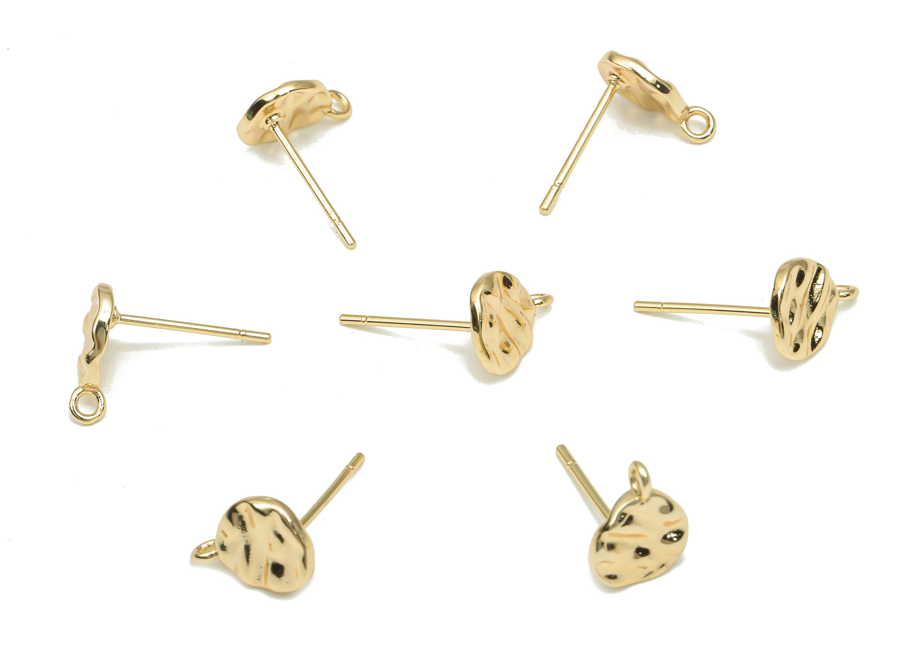 Brass Mini Nugget Circke Stud Earrings - Rough Bead Studs - 18K Real Gold Plated Brass - Stainless Steel Stud - 10.28x7.38x2.52mm- RGP4700 - DOMEDBAZAAR