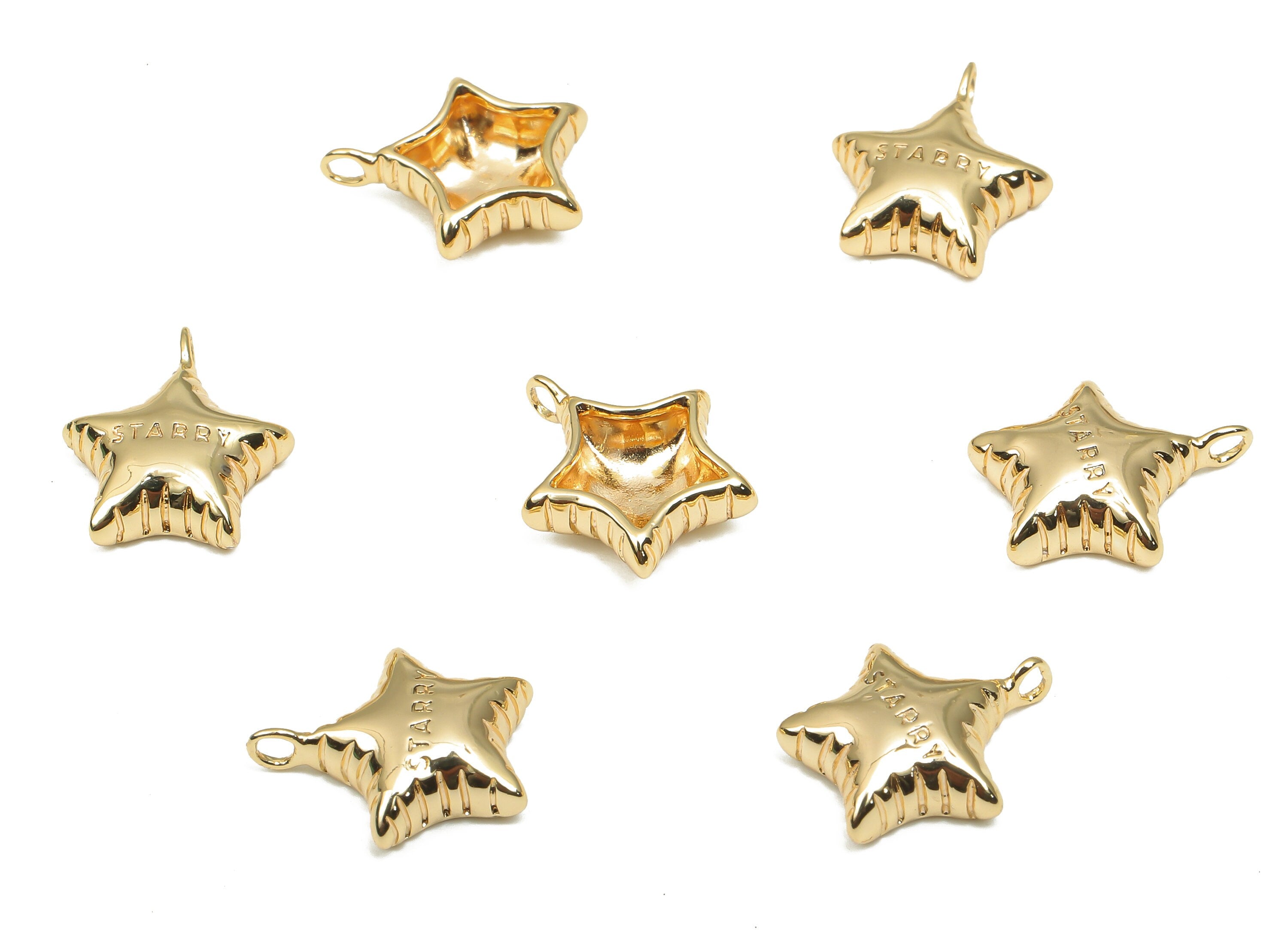 Brass Mini Star Earring Charm - Gold Star Pendant - 18K Real Gold Plating - Earring Finding - Bracelet Charms - 12.63x10.7x3.67mm - RGP4701 - DOMEDBAZAAR