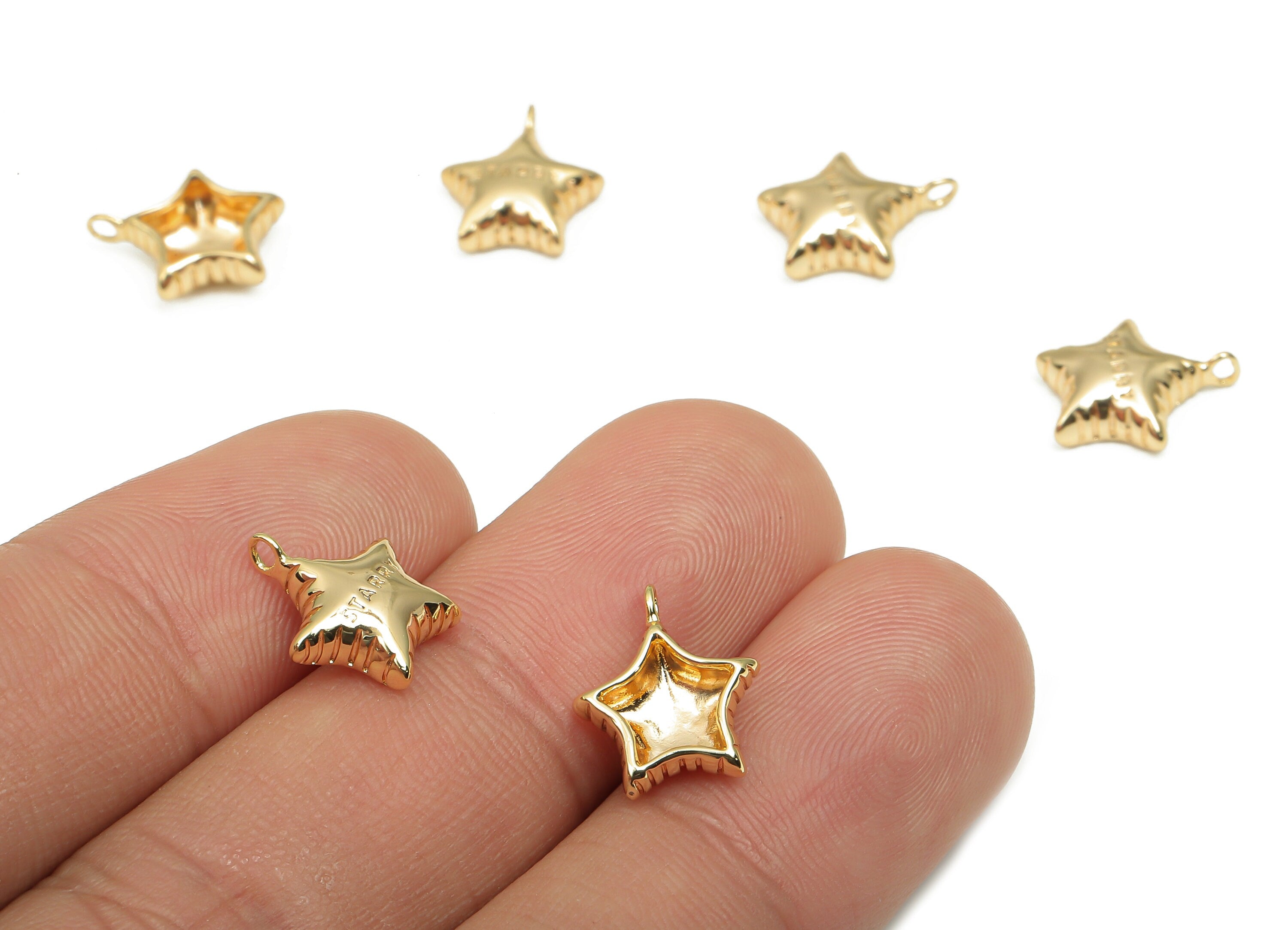 Brass Mini Star Earring Charm - Gold Star Pendant - 18K Real Gold Plating - Earring Finding - Bracelet Charms - 12.63x10.7x3.67mm - RGP4701 - DOMEDBAZAAR