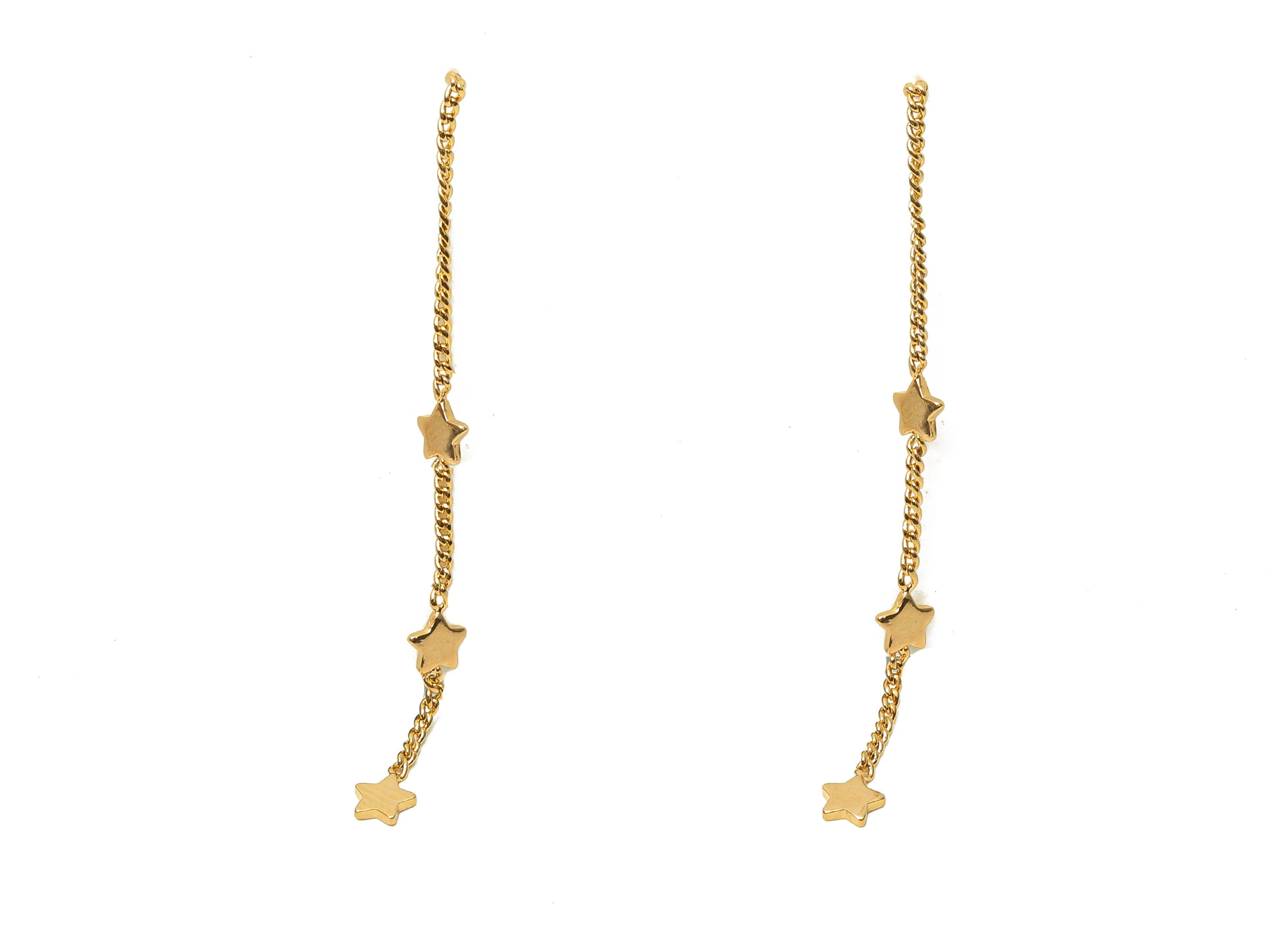 Brass Chain Tassel Earring Post - Gold Curb Chain Earring With Stars - 316 Stainless Steel - 18k Real Gold Plating - 50.9x4.3x0.7mm -RGP5231 - DOMEDBAZAAR