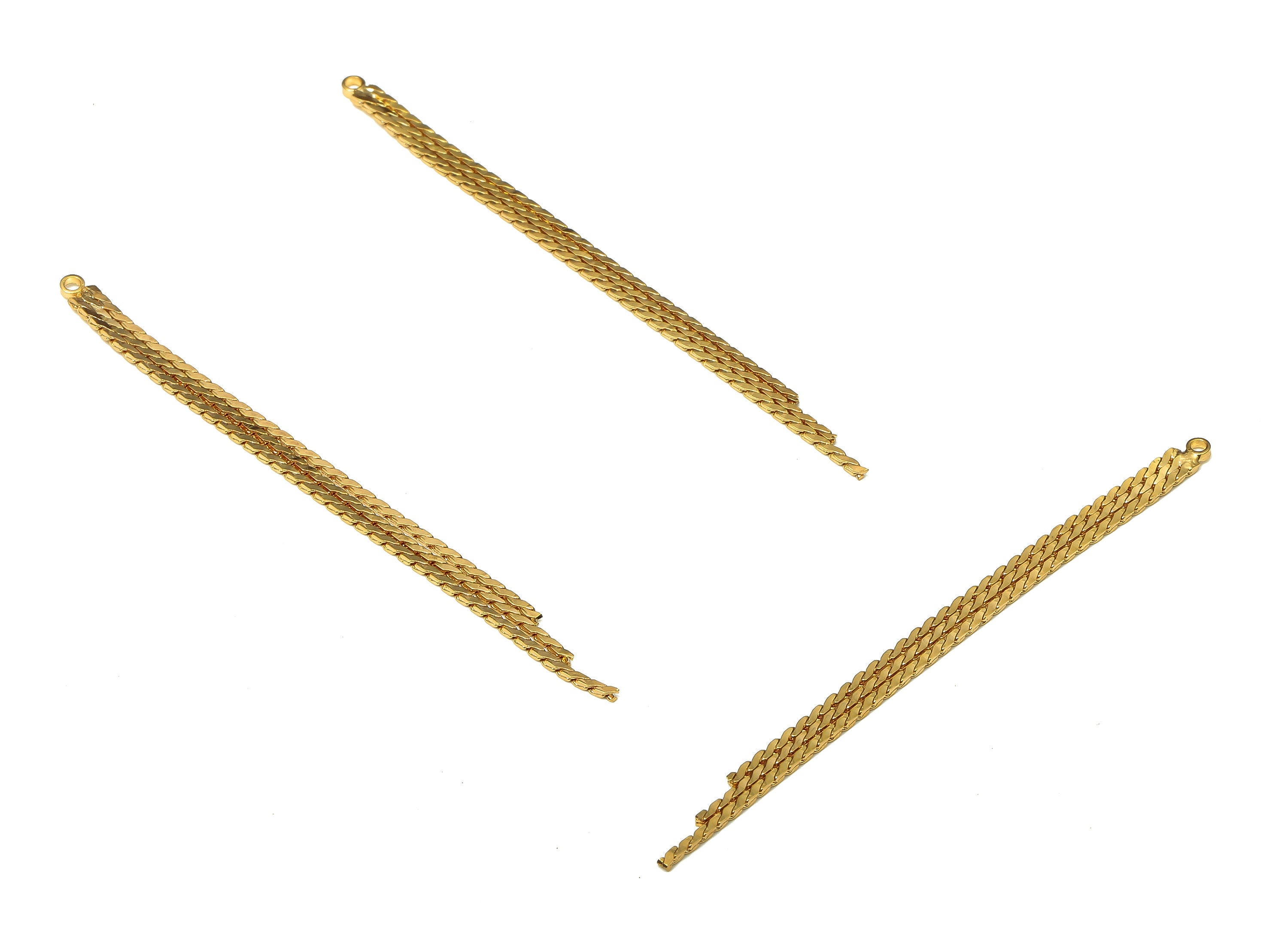 Brass Serpentine Gold Snake Chains Earrings - Brass Tassel Chain Charms - Earring Findings - 18k Real Gold Plating - 81.45x3x1.2mm - RGP5232 - DOMEDBAZAAR