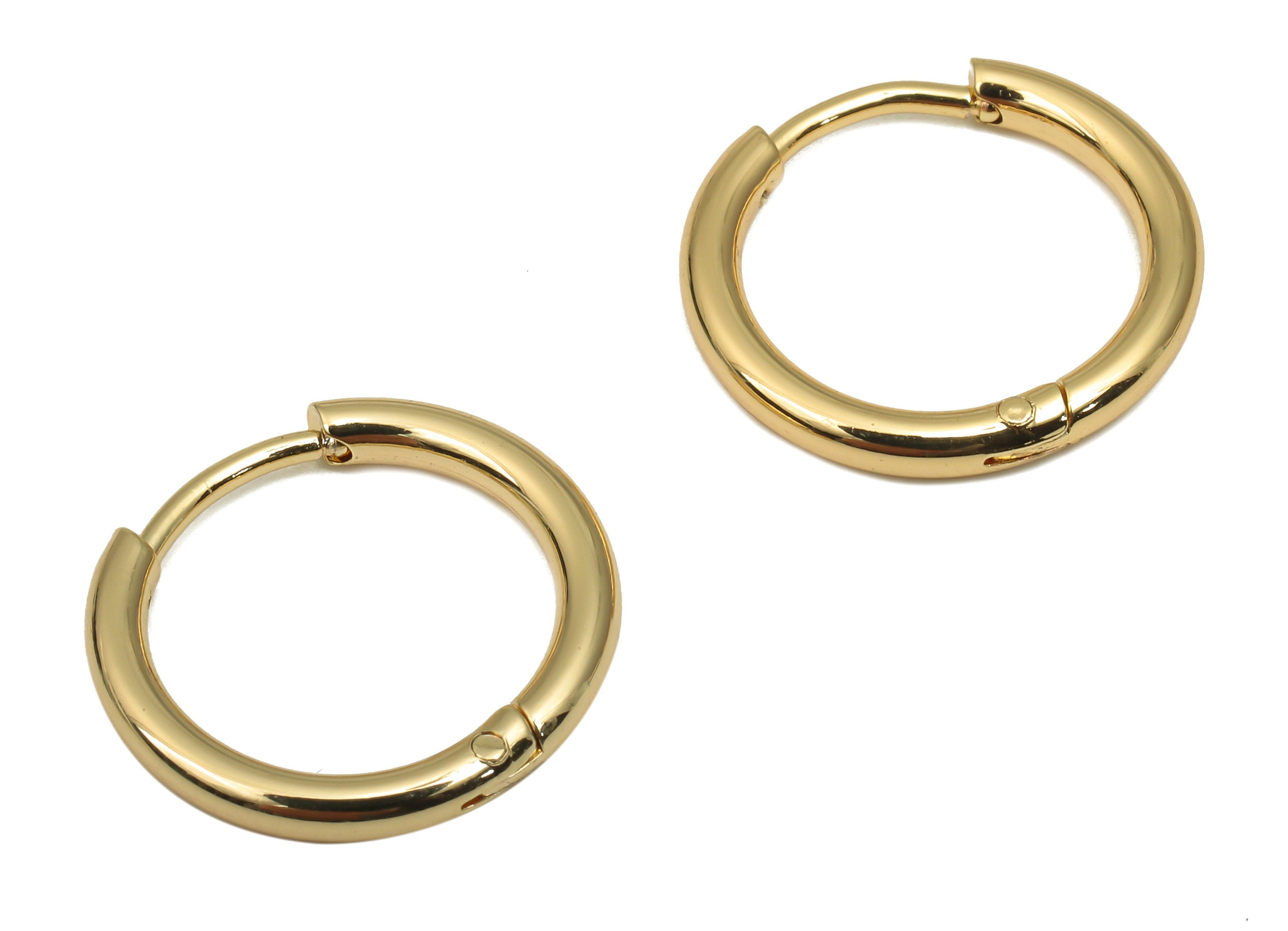 Brass Round Hoop Earring Clasp - Brass Circle Earring - 18K Real Gold Plating Hoop - Jewelry Making Supplies - 16.46x16.46x2.04mm - RGP4703 - DOMEDBAZAAR