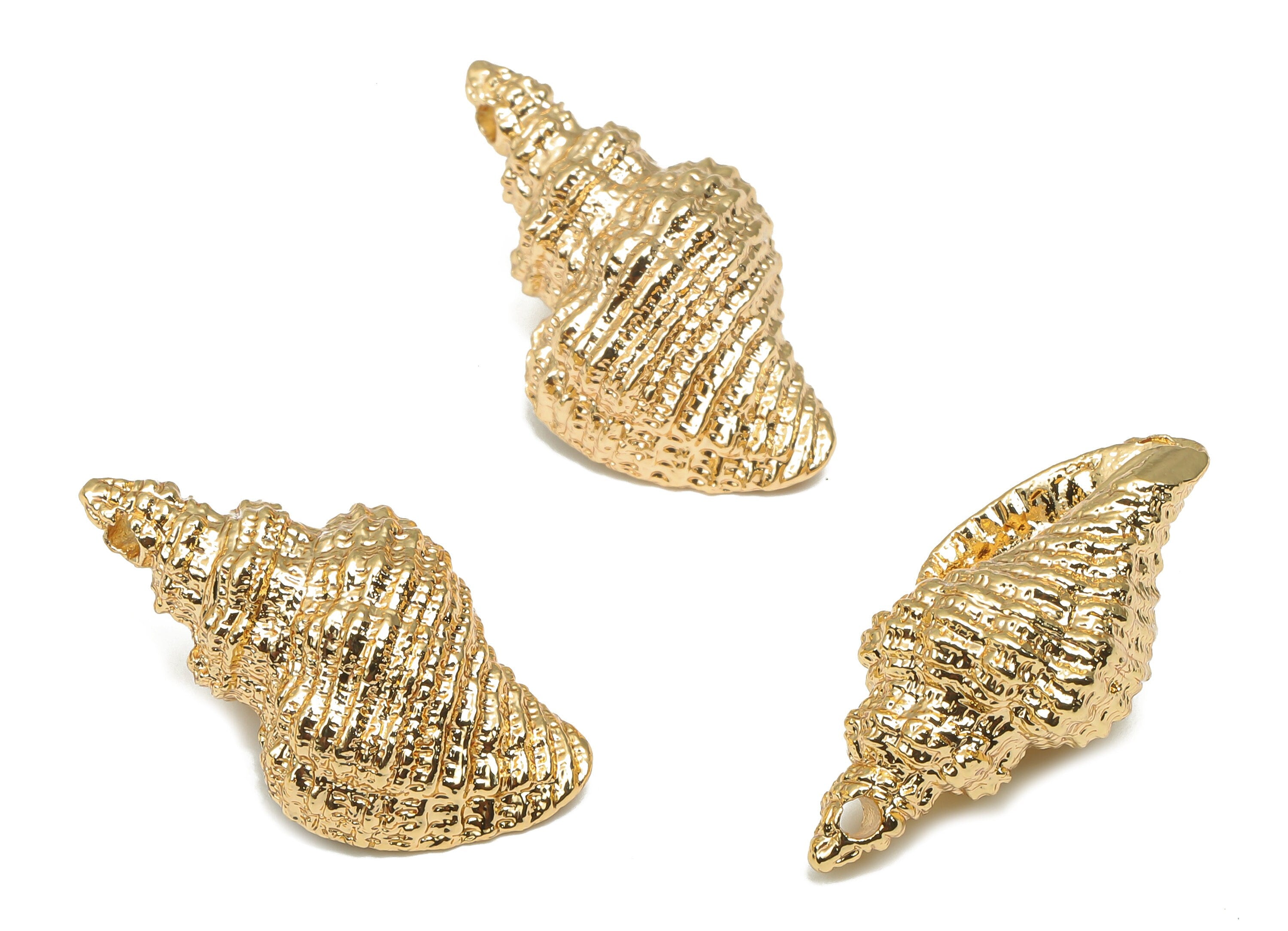 Brass Conch Earring Charm - Brass SeaShell Necklace Charm - 18K Real Gold Plated Brass Pendant - 22.54x11.75x0.84mm - RGP4704 - DOMEDBAZAAR