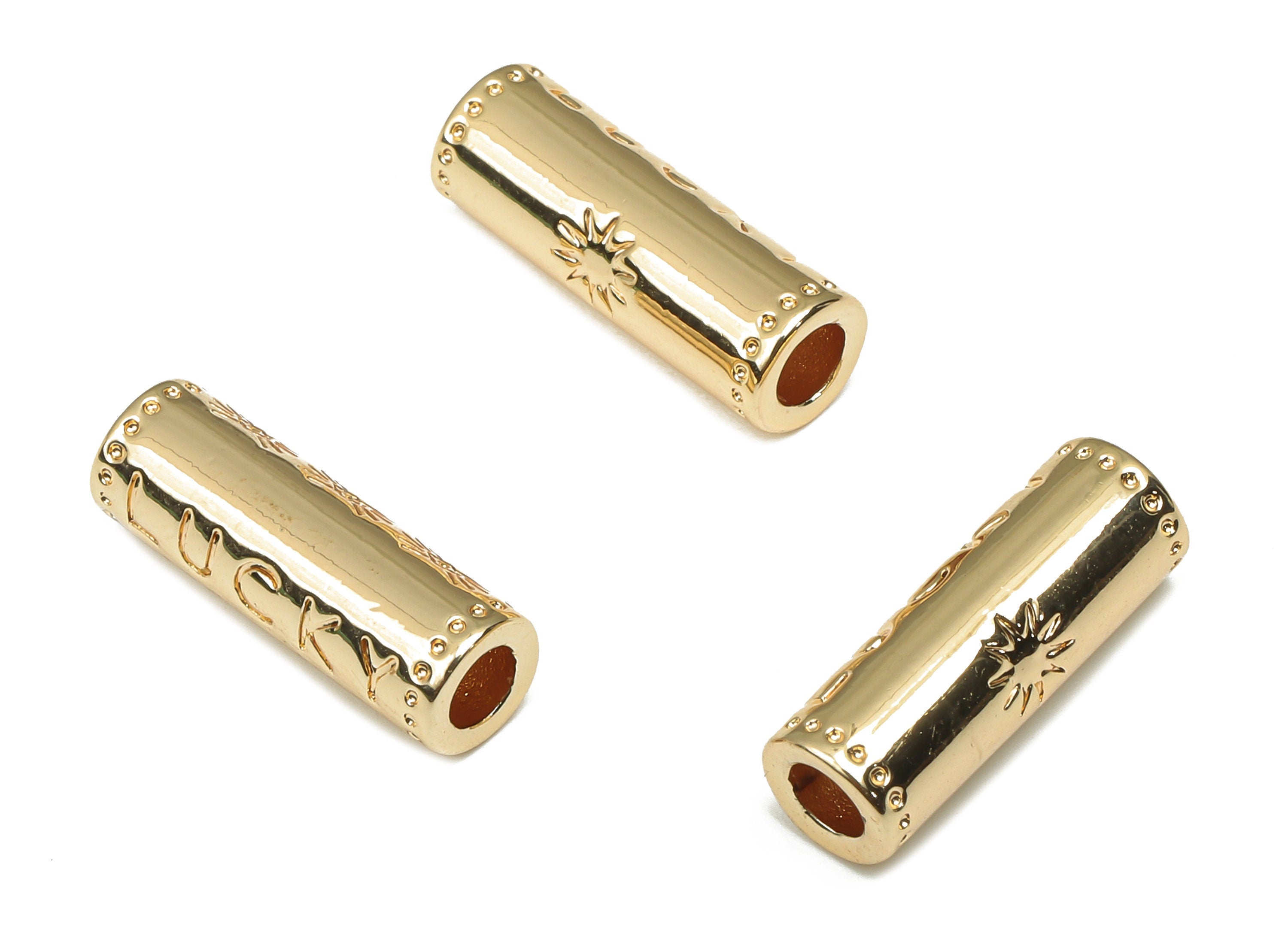 Brass Connector Spacer Bead - Barrel Spacer Bracelet Beads - 18K Real Gold Plating - Lucky Bracelet Tube - 15x5.13x5.13mm - RGP4707 - DOMEDBAZAAR