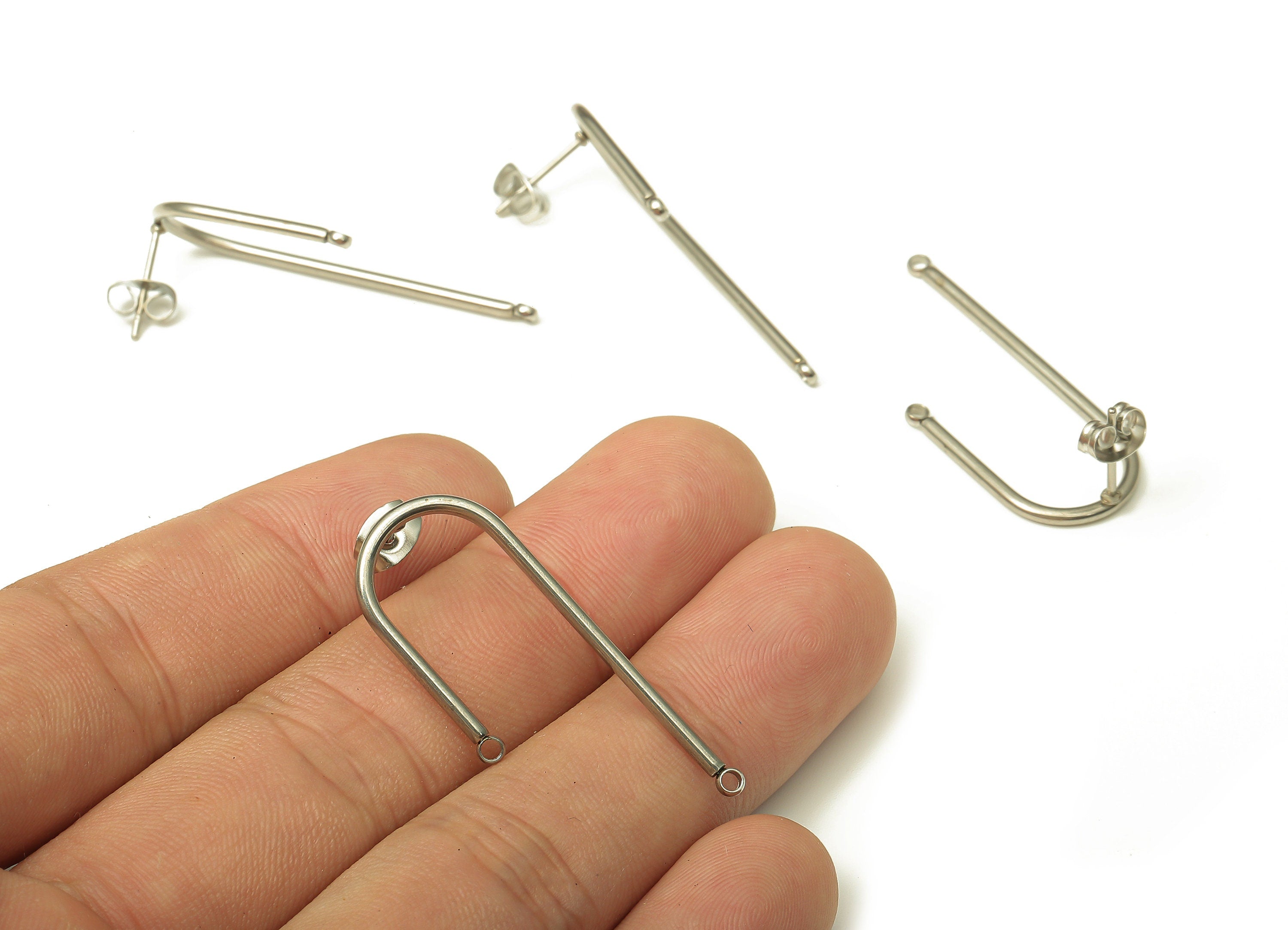 Asymmetric Earring Wire - Left And Right U Earring Stud - Stainless Steel Stud With Backs - 304 Stainless steel - 36.68x14.1x1.47mm - SS1387 - DOMEDBAZAAR