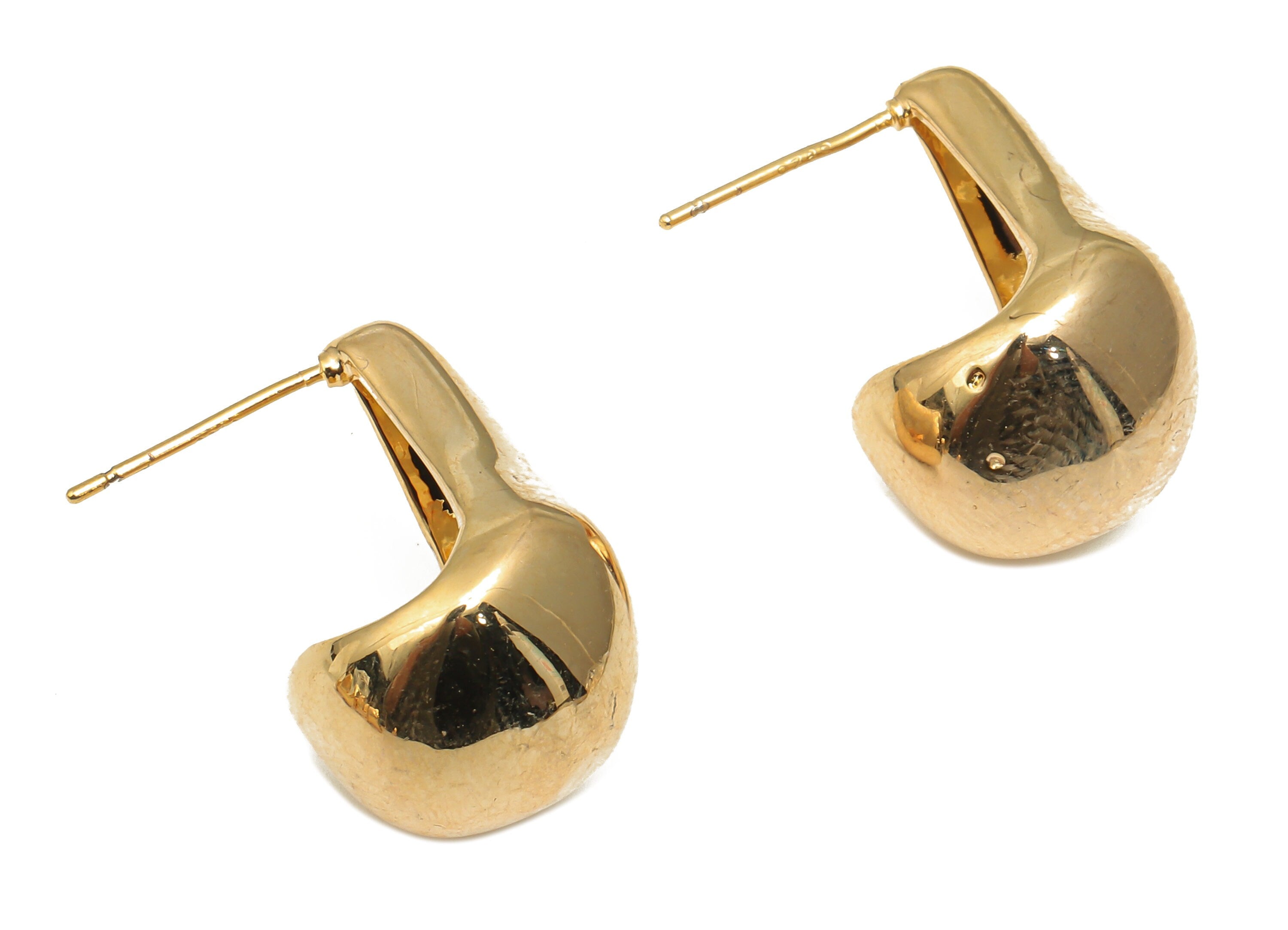 Brass Geometric Stud Earrings - Gold Chunky Posts Basket Earrings - 18K Real Gold Plated Brass - 21.85x14.95x3.6mm - RGP4711 - DOMEDBAZAAR