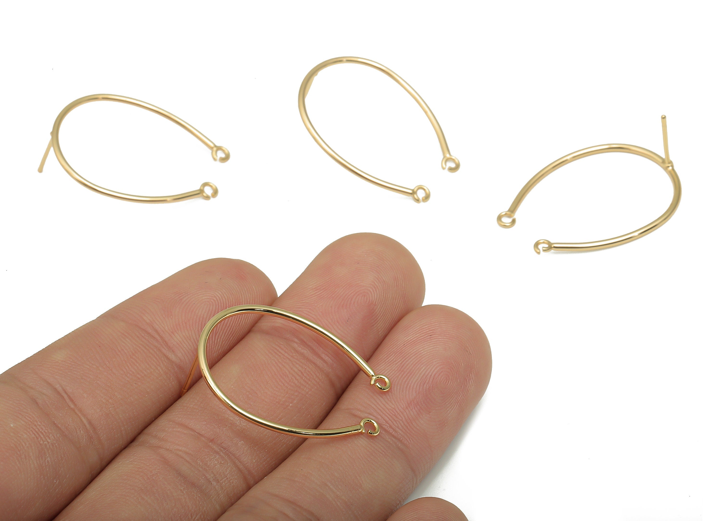 Gold Horseshoe Stud Earrings With 2 Loops - U Ear Posts - Simple Ear Wire - 18K Real Gold Plating Connector - 24.48x20.69x1.2mm-  RGP4713 - DOMEDBAZAAR