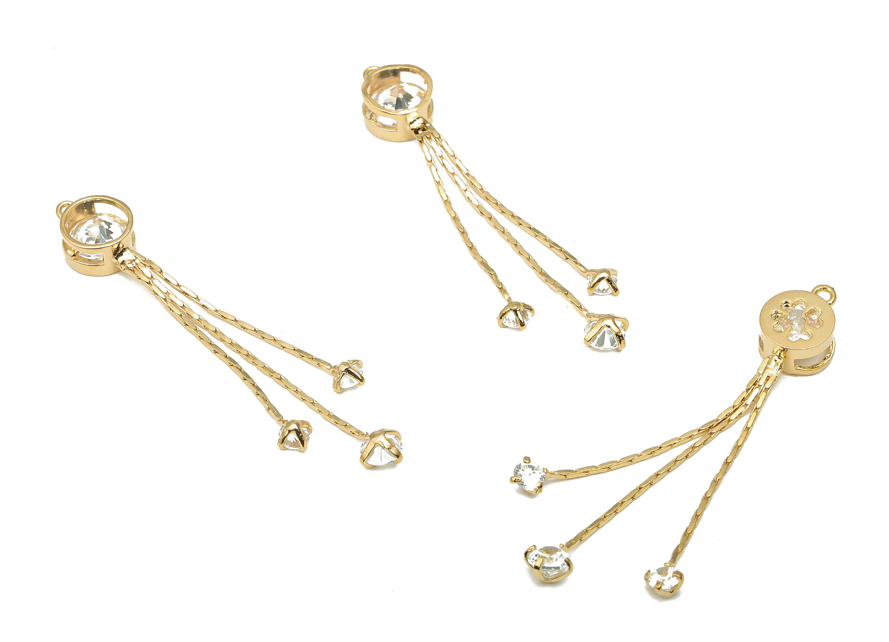Brass Fringe Earrings Charm With Zircon - 18K Real Gold Plated Brass Tassel - Fringe Chain Tassel - 44.52x7.4x4.26mm - RGP4714 - DOMEDBAZAAR