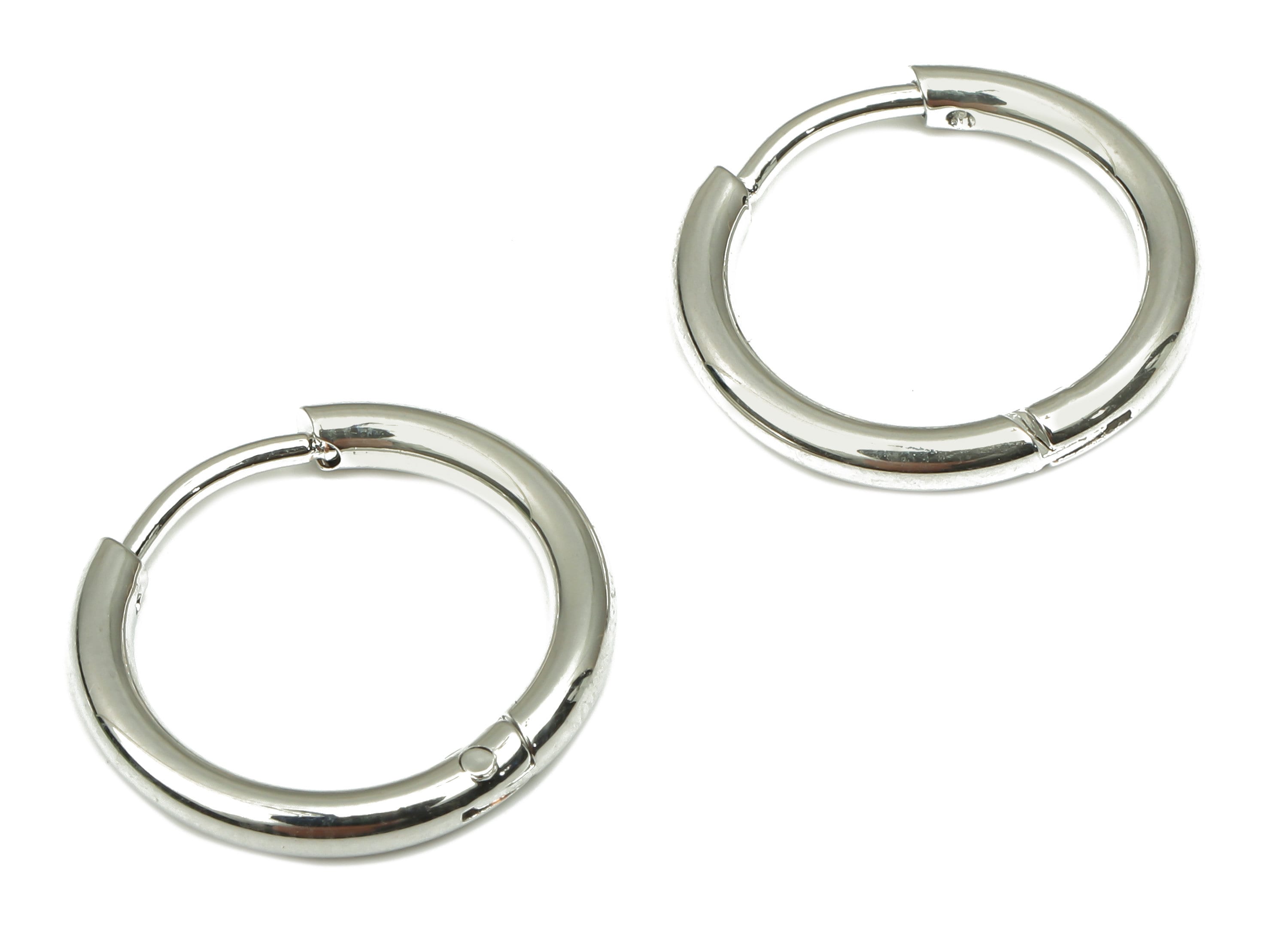 Hoop Earring Clasp - Brass Circle Earrings - 18k Real White Gold Plated Round Brass - Jewelry Supplies - 16.46x16.46x2.04mm - RGP4727S - DOMEDBAZAAR