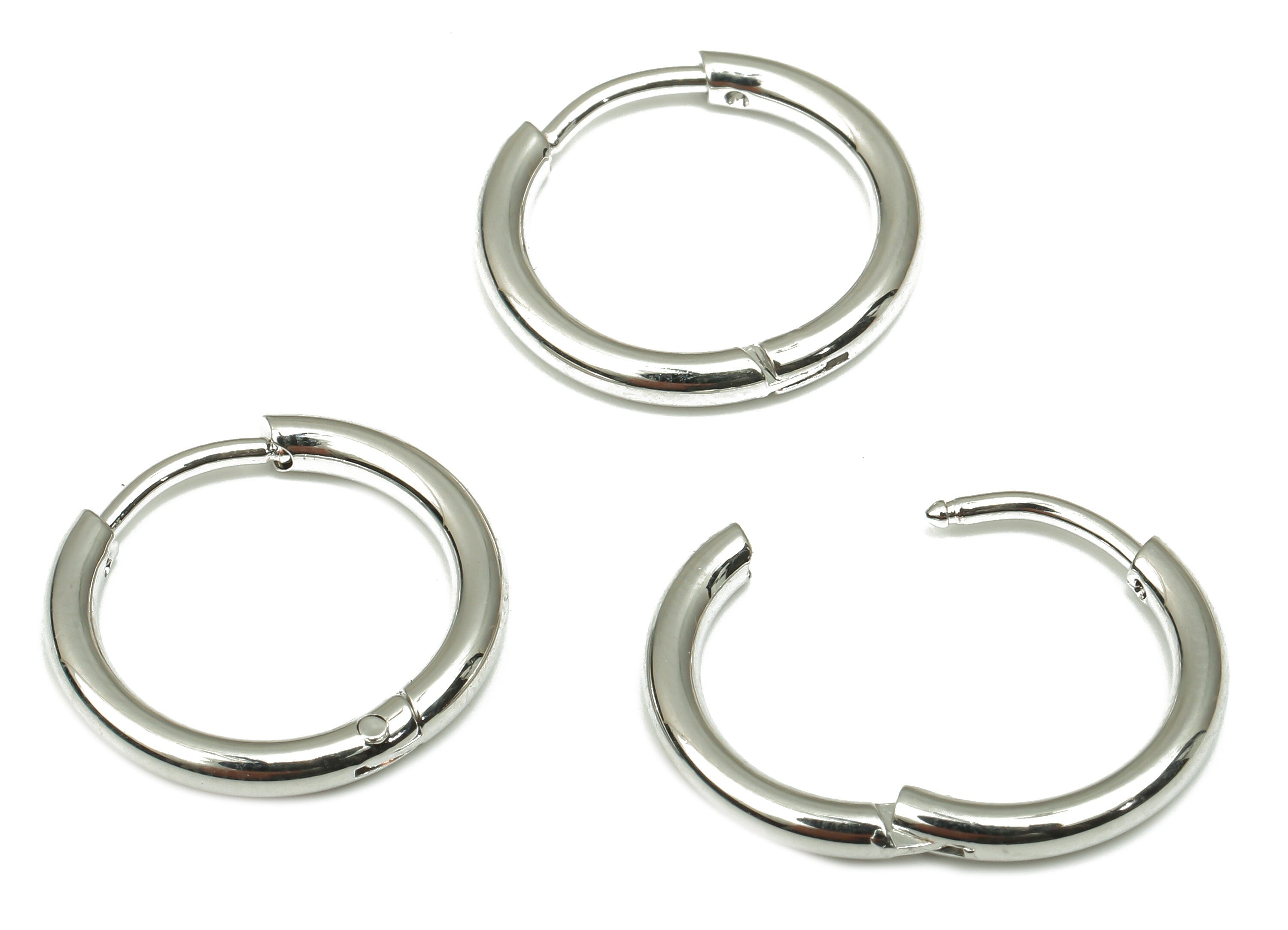 Hoop Earring Clasp - Brass Circle Earrings - 18k Real White Gold Plated Round Brass - Jewelry Supplies - 16.46x16.46x2.04mm - RGP4727S - DOMEDBAZAAR