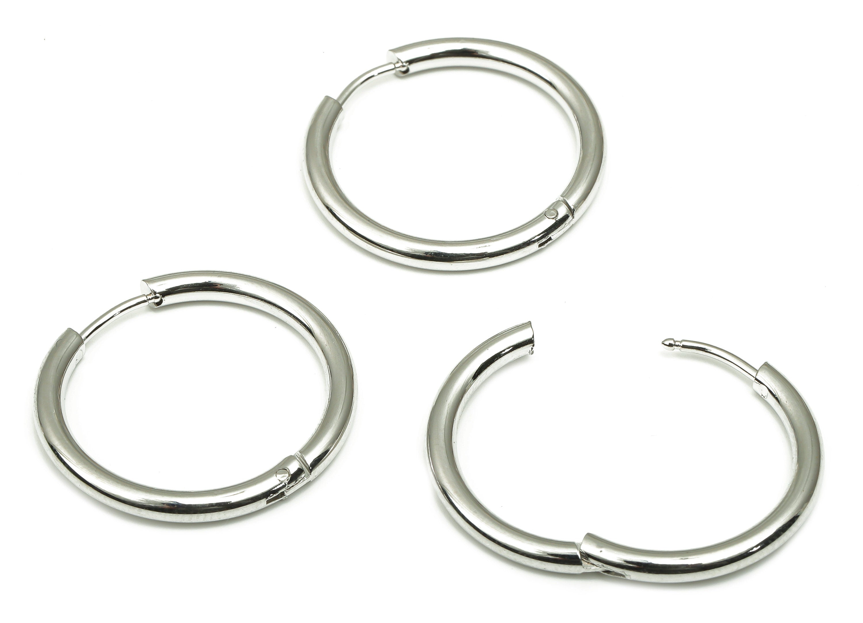 Hoop Earring Clasp - Brass Circle Earrings - 18k Real White Gold Plated Round Brass - Jewelry Supplies - 19.98x19.98x2.46mm - RGP4730S - DOMEDBAZAAR