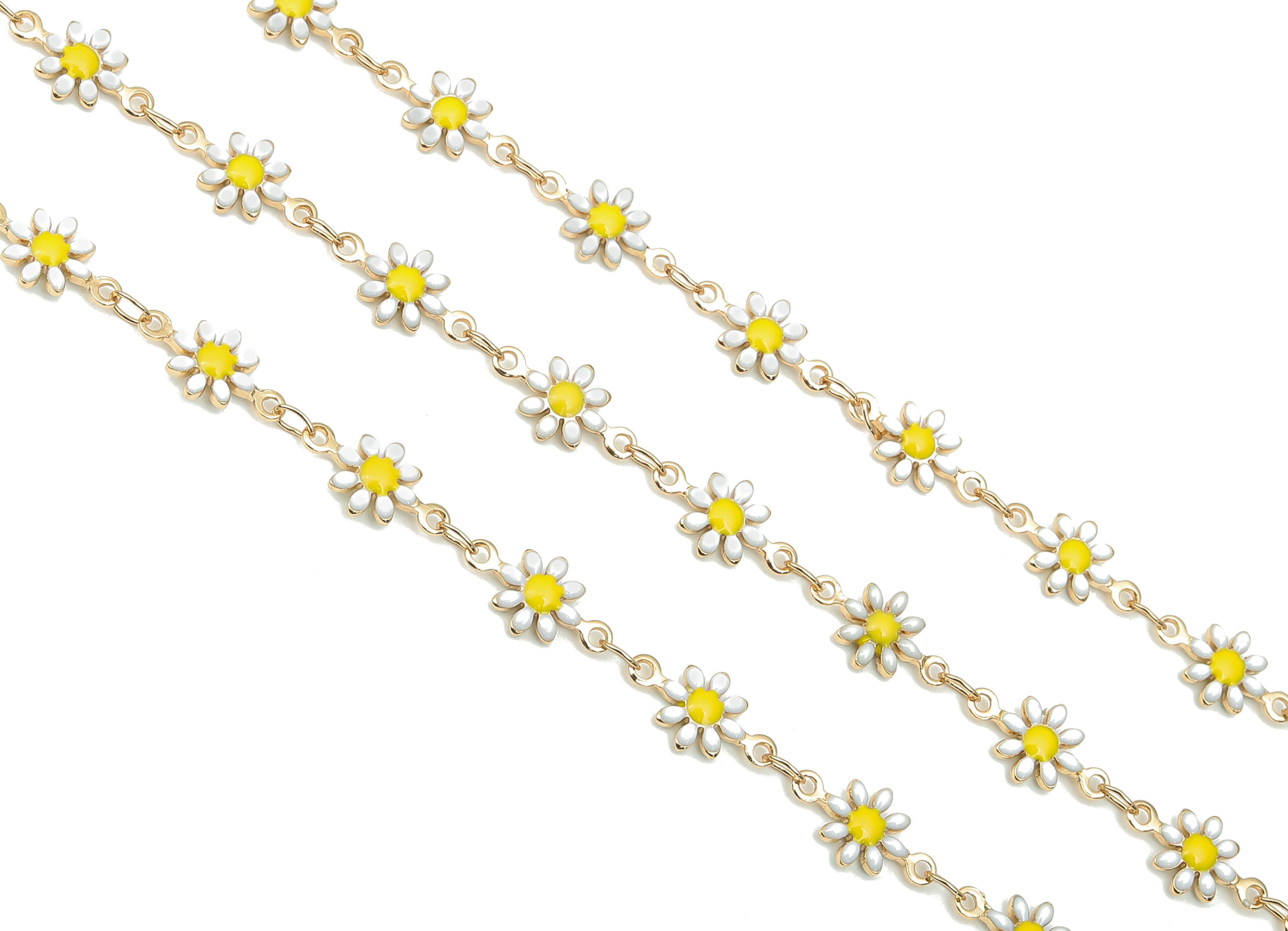 Enamel Flower Chains - Brass Daisy Chain - Floral Link Chain Findings - 18K Real Gold Plated Brass - 12.65x7.33x1.76mm - RGP4734 - DOMEDBAZAAR