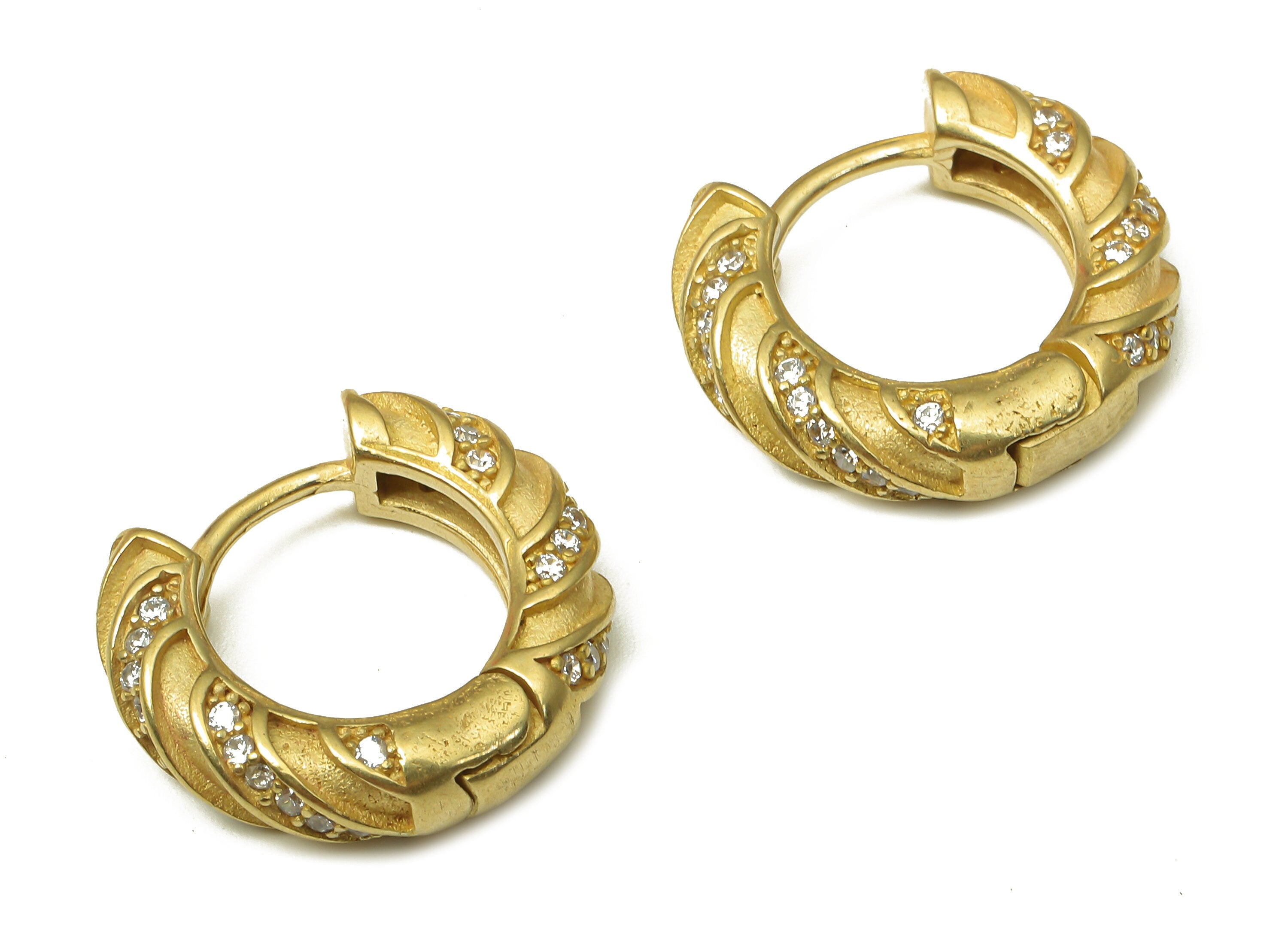 Brass Round Earring Clasp - Raw Brass Huggie Thick Hoop with Zircon - Brass Spiral Hoop Earrings - 17.36x16.05x4.3mm - PP7895 - DOMEDBAZAAR