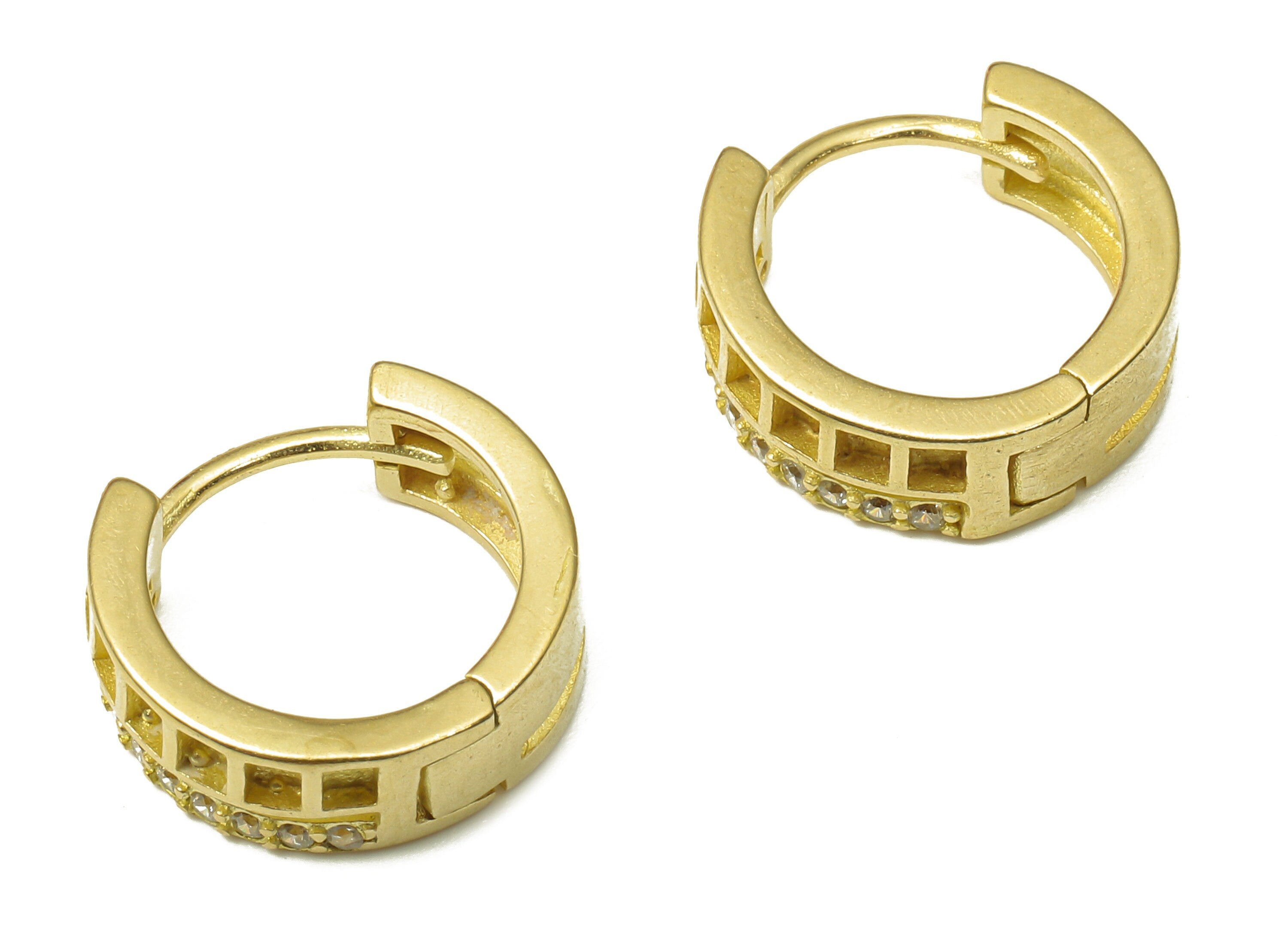 Brass Round Earring Clasp - Raw Brass Huggie Thick Hoop with Zircon - Brass Circle Hoop Earrings - 13.5x12.62x1.67mm - PP7896 - DOMEDBAZAAR