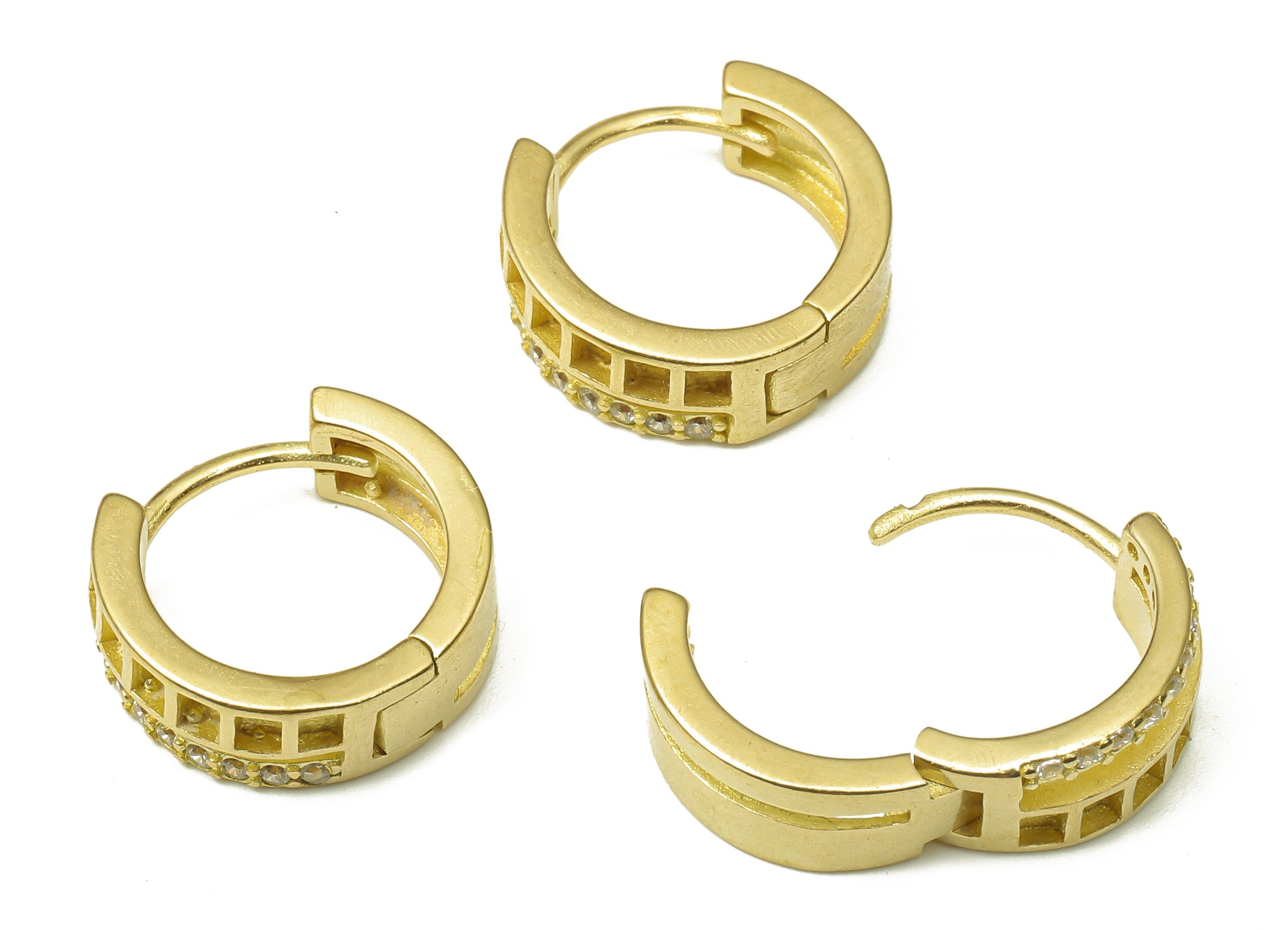 Brass Round Earring Clasp - Raw Brass Huggie Thick Hoop with Zircon - Brass Circle Hoop Earrings - 13.5x12.62x1.67mm - PP7896 - DOMEDBAZAAR