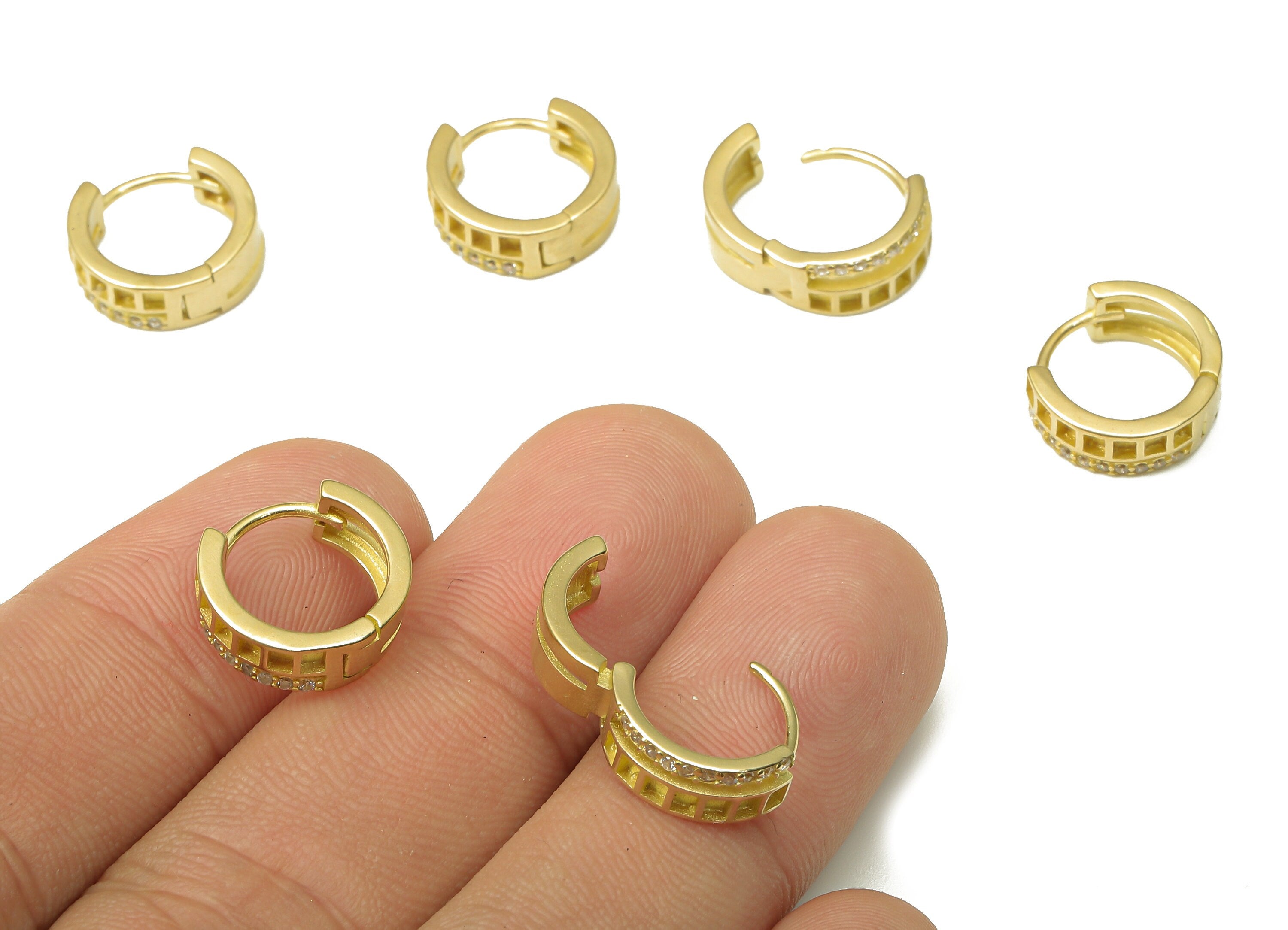 Brass Round Earring Clasp - Raw Brass Huggie Thick Hoop with Zircon - Brass Circle Hoop Earrings - 13.5x12.62x1.67mm - PP7896 - DOMEDBAZAAR