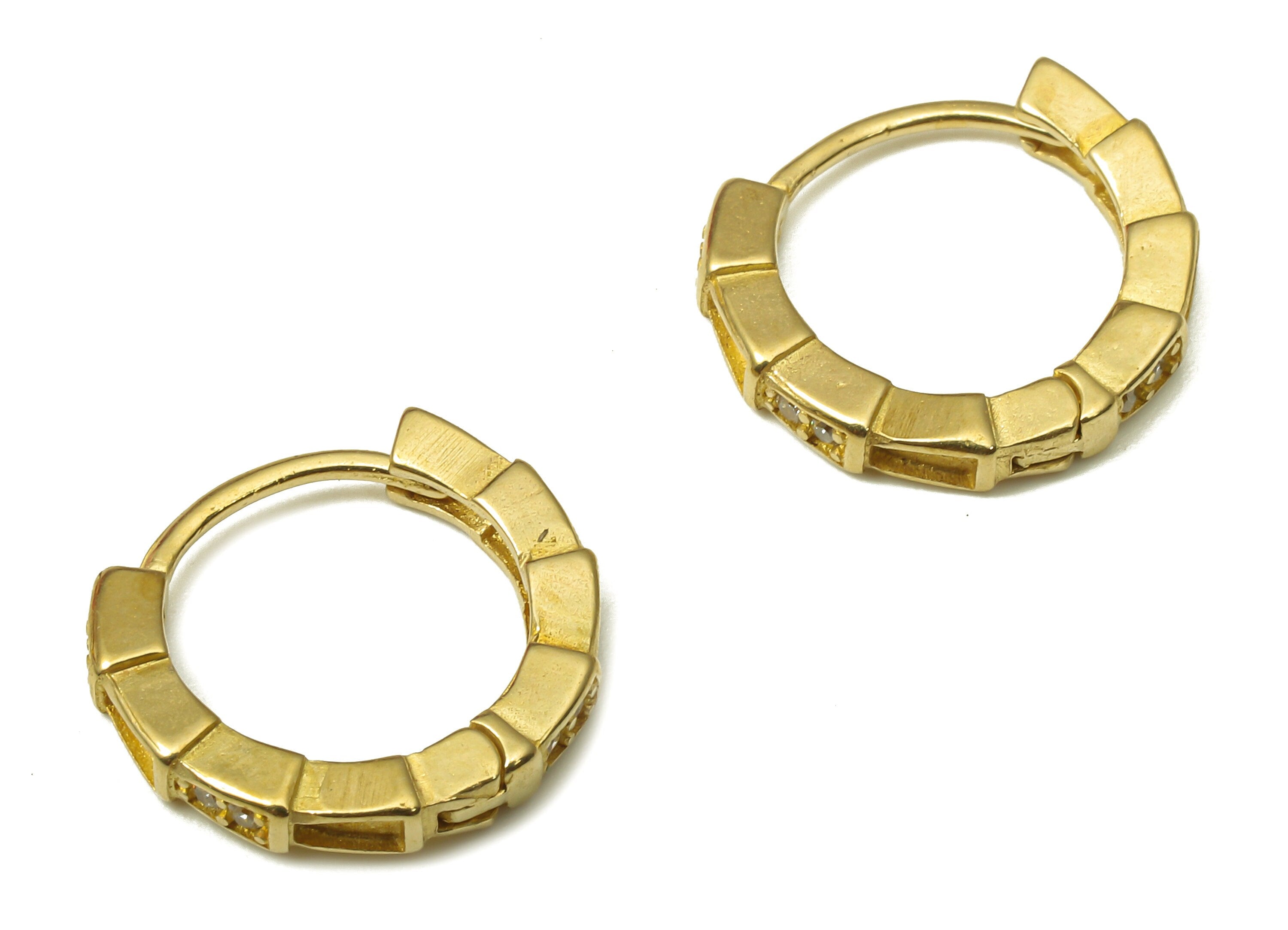 Brass Round Snake Earring Clasp - Raw Brass Snake Huggie Thick Hoop with Zircon - Brass Circle Hoop Earrings - 13.9x12.64x2.36mm - PP7898 - DOMEDBAZAAR