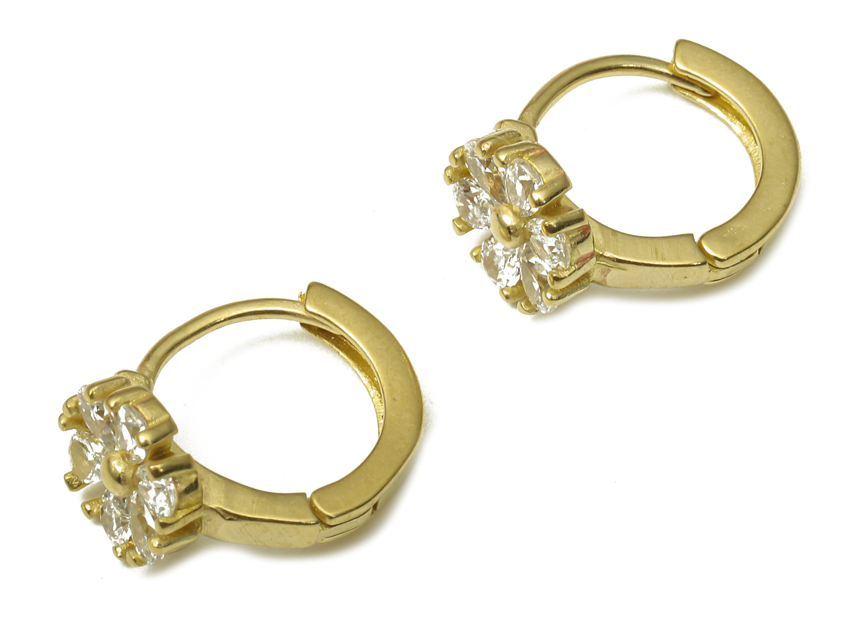 Brass Flower Hoop Earring Clasp - Raw Brass Round Solitaire Huggie Hoop Earrings with Zircon - 13.1x11.53x1.84mm - PP7901 - DOMEDBAZAAR