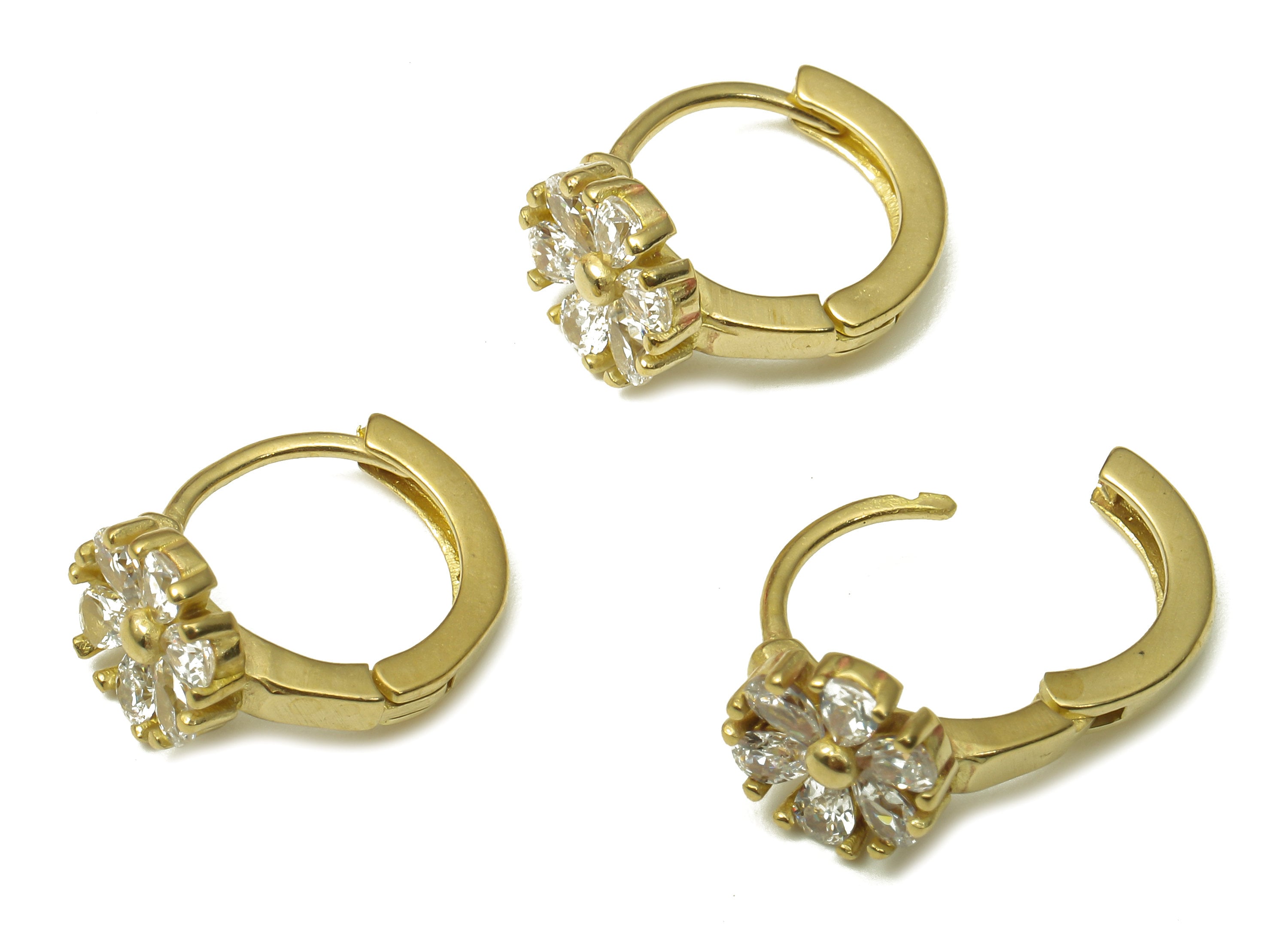 Brass Flower Hoop Earring Clasp - Raw Brass Round Solitaire Huggie Hoop Earrings with Zircon - 13.1x11.53x1.84mm - PP7901 - DOMEDBAZAAR