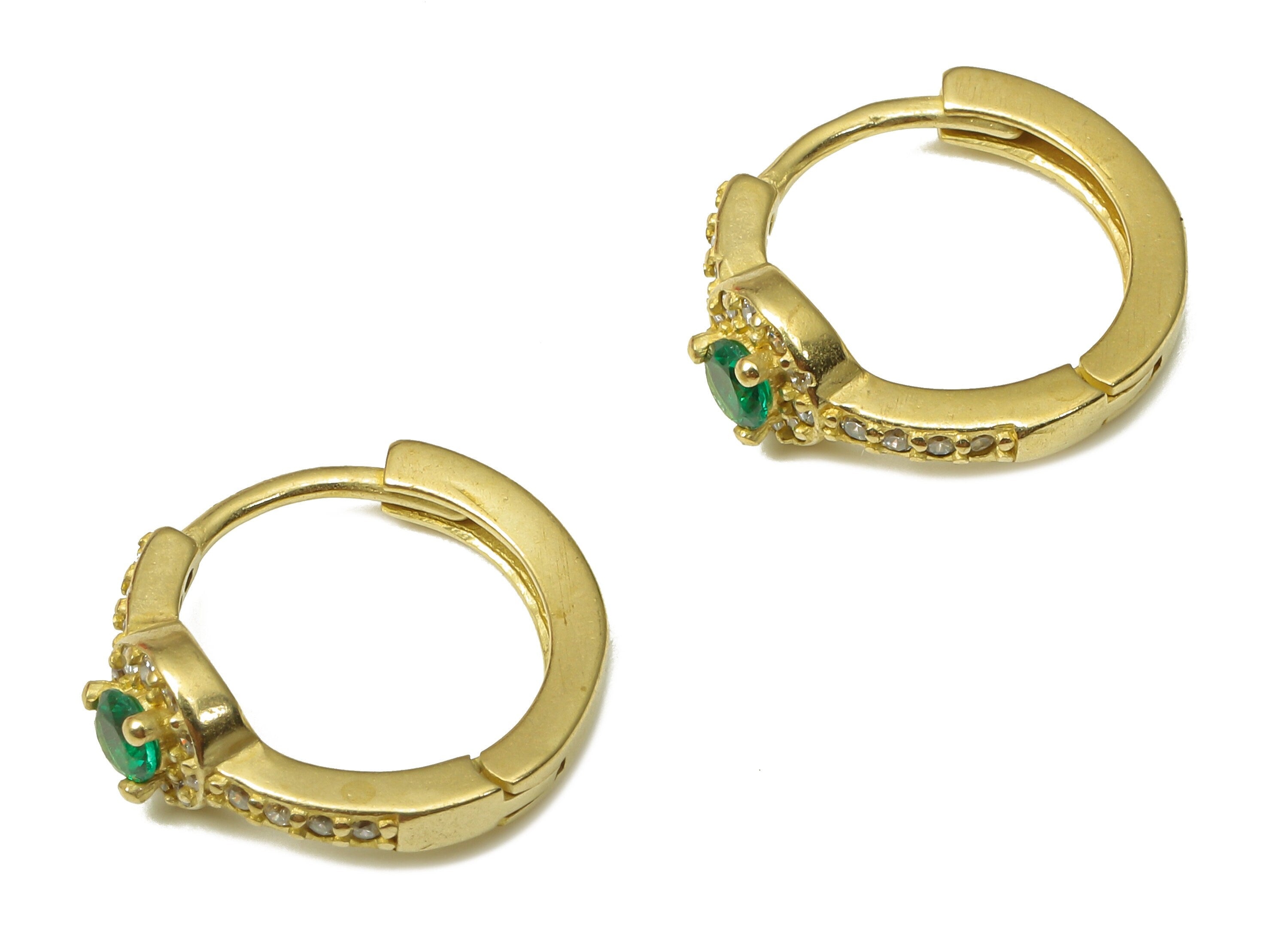 Brass Round Solitaire Earring Clasp - Raw Brass Huggie Thick Hoop with Zircon - Brass Circle Hoop Earrings - 14.93x12.93x1.84mm - PP7904 - DOMEDBAZAAR