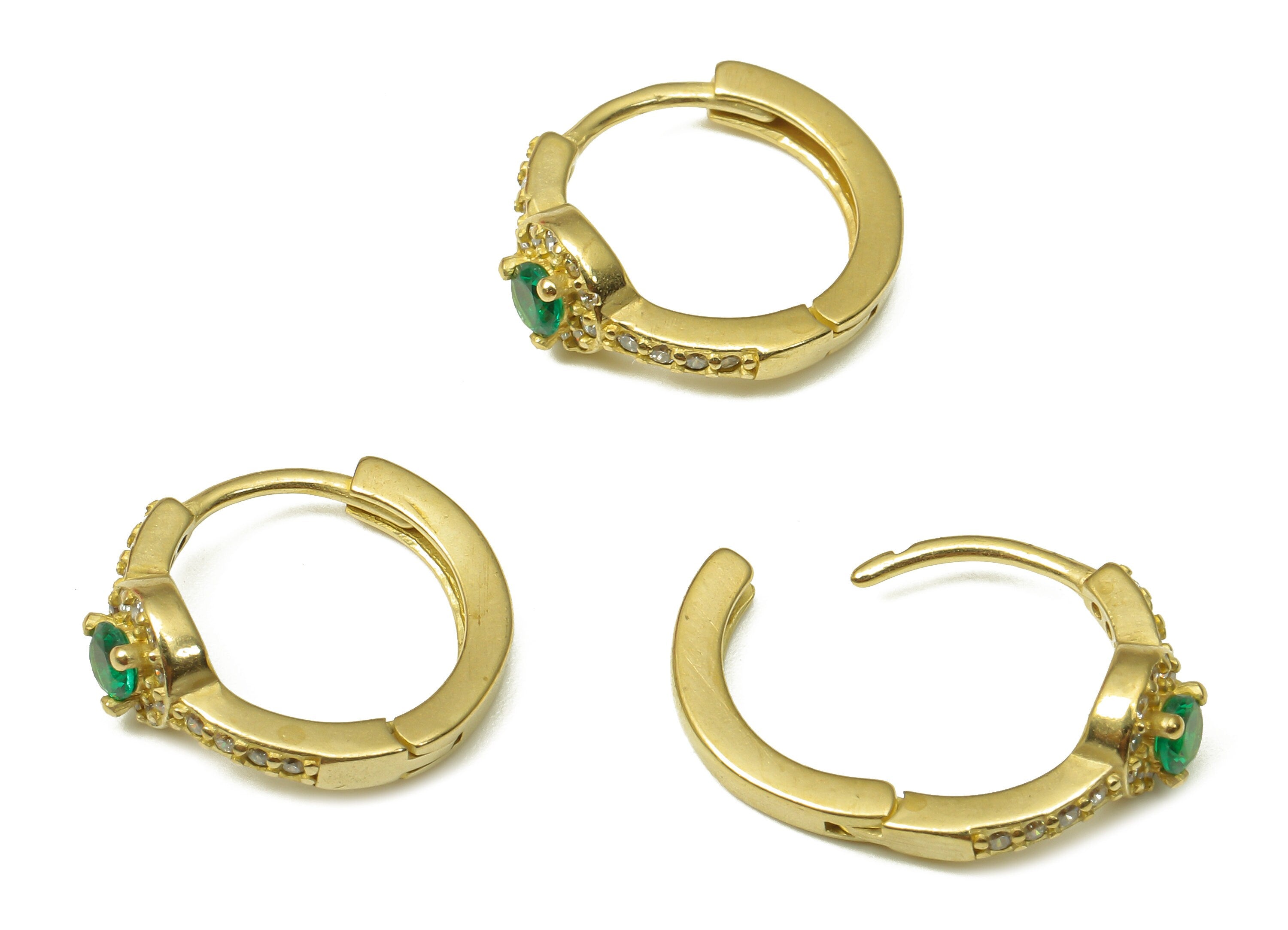 Brass Round Solitaire Earring Clasp - Raw Brass Huggie Thick Hoop with Zircon - Brass Circle Hoop Earrings - 14.93x12.93x1.84mm - PP7904 - DOMEDBAZAAR