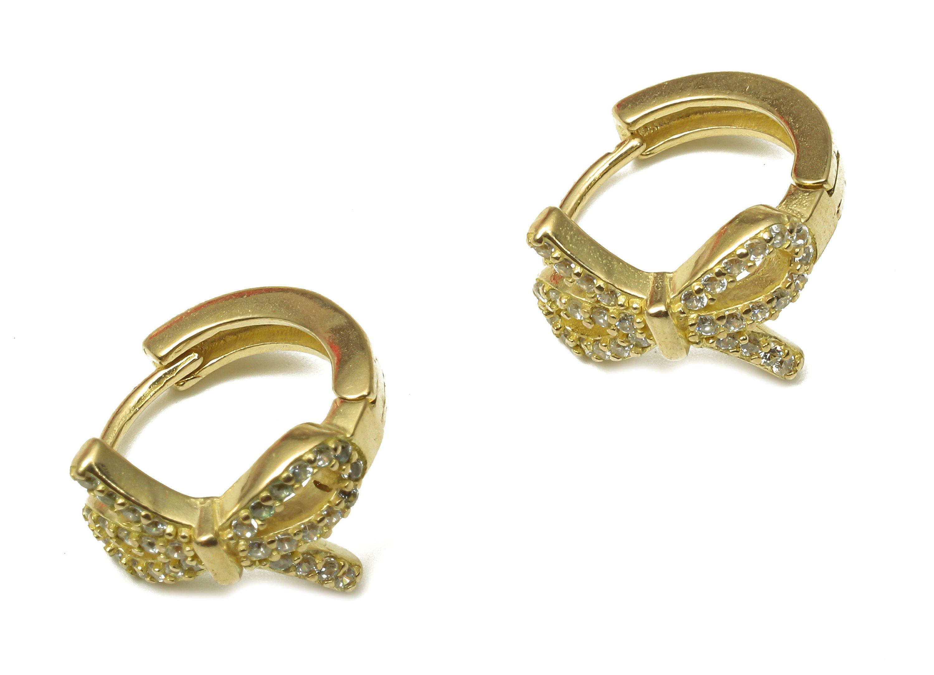 Brass Round Bowtie  Earring Clasp - Raw Brass Huggie Thick Hoop with Zircon - Brass Circle Hoop Earrings - 14.03x13.4x2.11mm - PP7905 - DOMEDBAZAAR