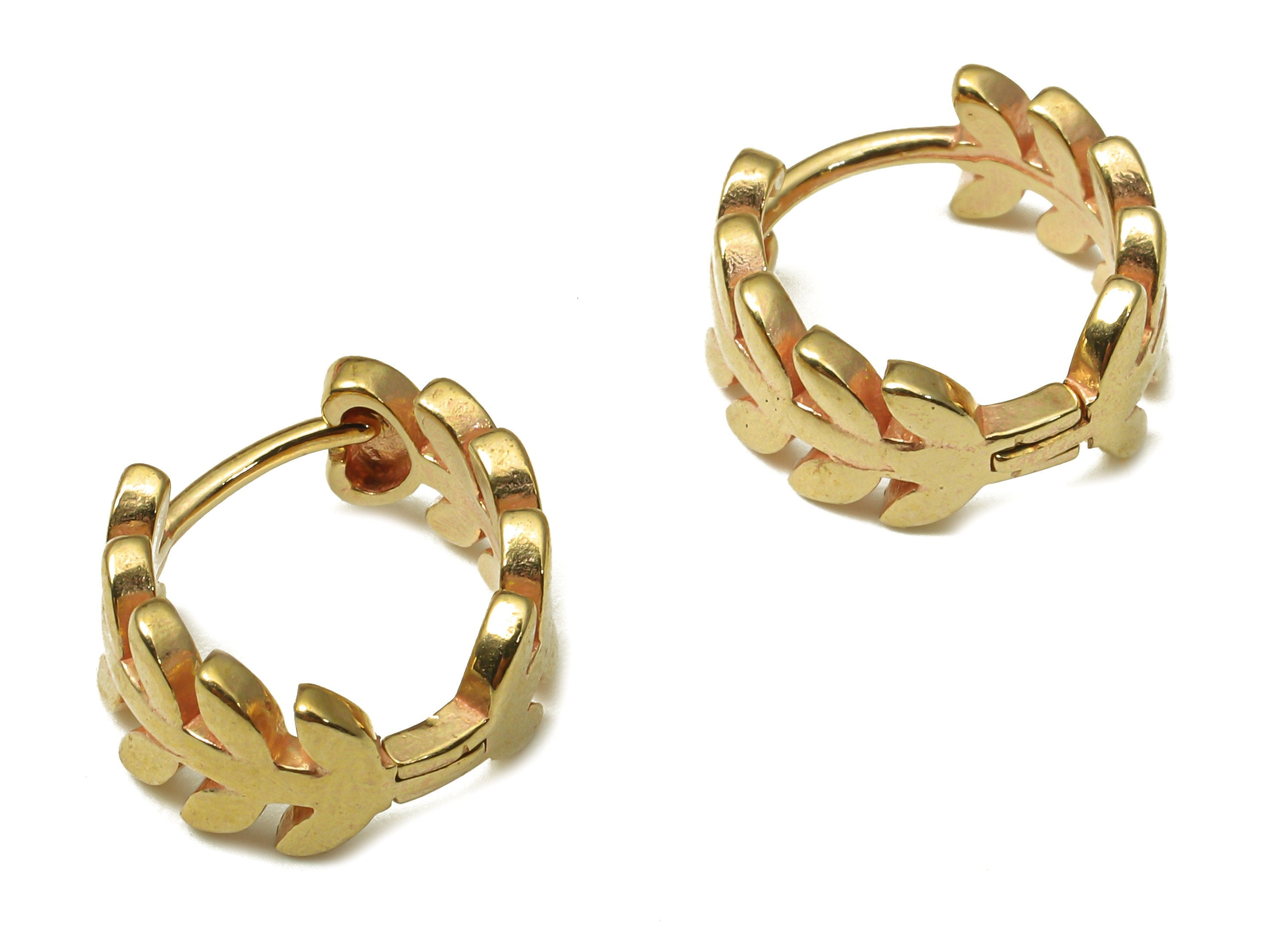 Brass Leaf Earring Clasp - Raw Brass Tiny Branch Leaf Hoop Earring - Designer Hoop Earrings - 11.53x11.4x1.3mm - PP7906 - DOMEDBAZAAR