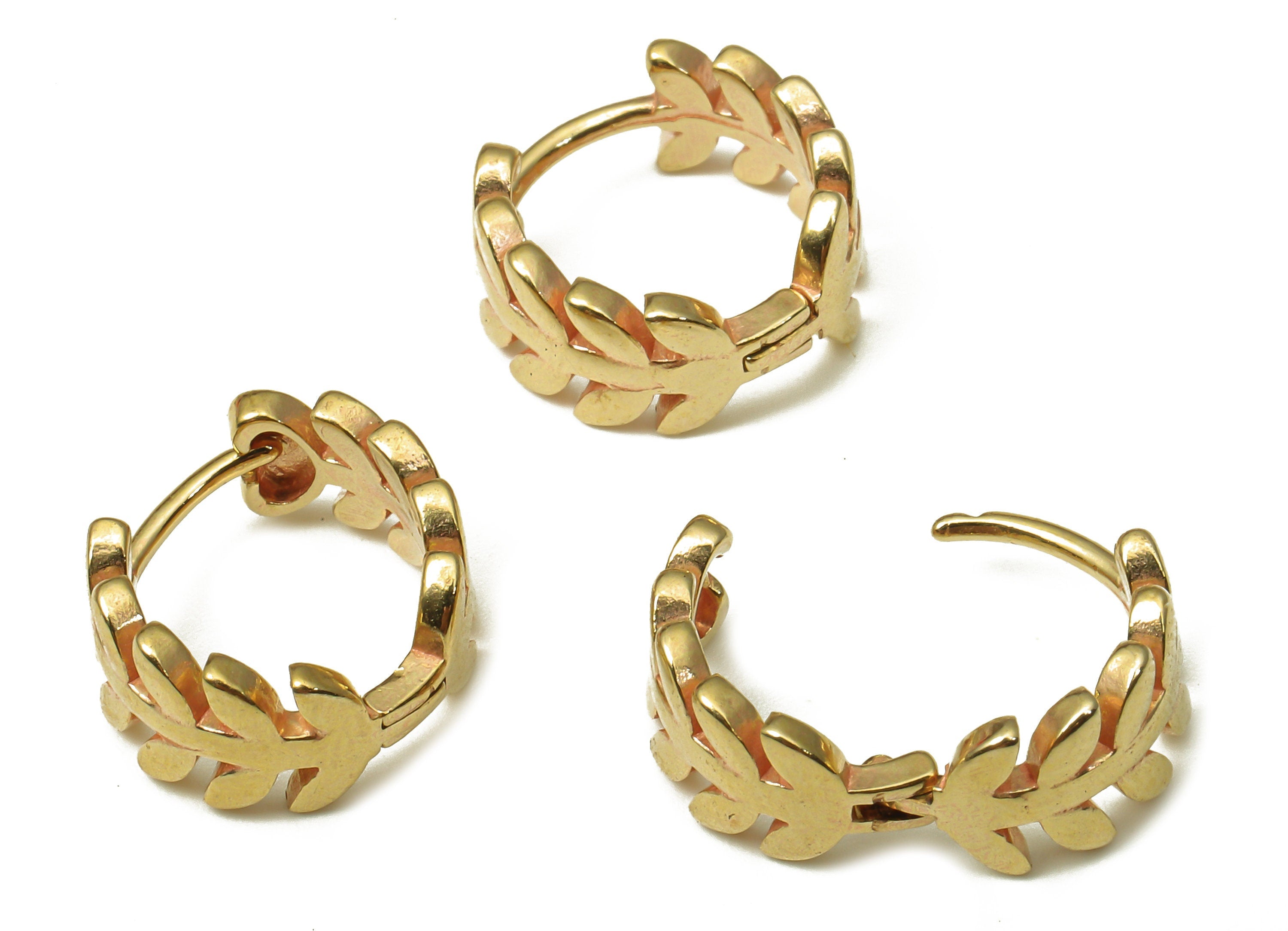 Brass Leaf Earring Clasp - Raw Brass Tiny Branch Leaf Hoop Earring - Designer Hoop Earrings - 11.53x11.4x1.3mm - PP7906 - DOMEDBAZAAR