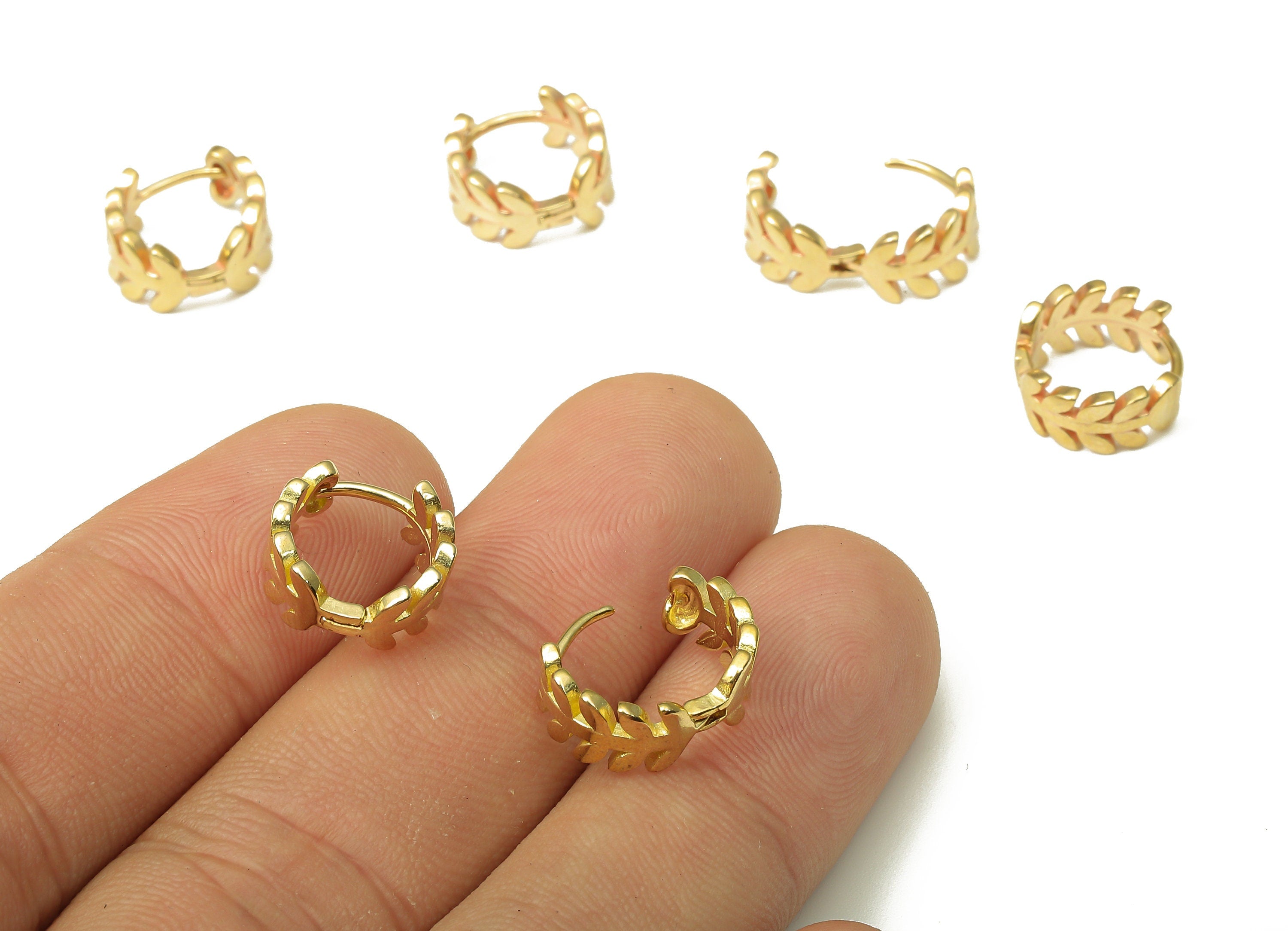 Brass Leaf Earring Clasp - Raw Brass Tiny Branch Leaf Hoop Earring - Designer Hoop Earrings - 11.53x11.4x1.3mm - PP7906 - DOMEDBAZAAR