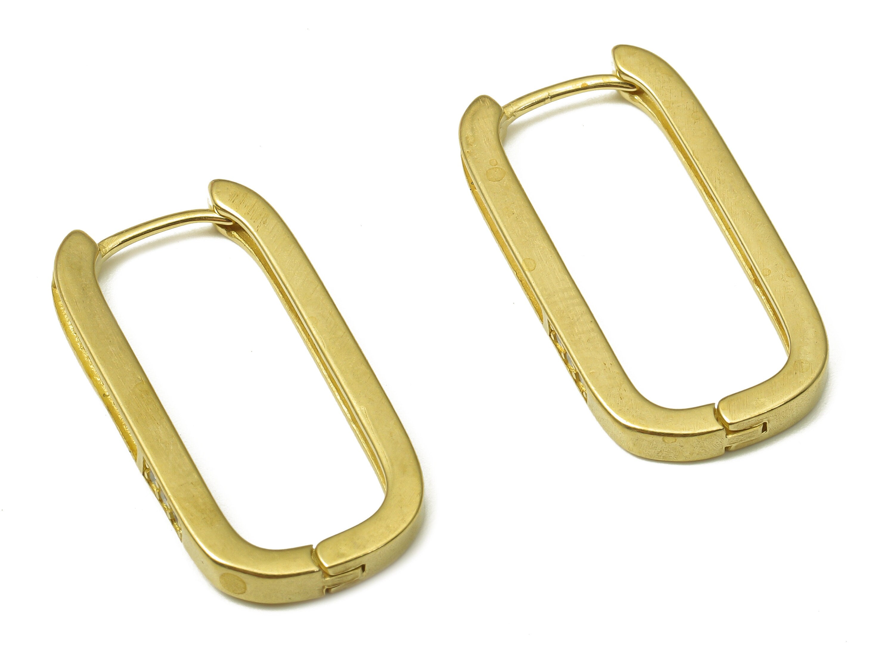Brass Rectangular Earrings Clasp - Raw Brass Rectangular Earrings With Zircon - Brass Rectangular Hoop Earrings - 24.98x12.6x2.53mm - PP7900 - DOMEDBAZAAR