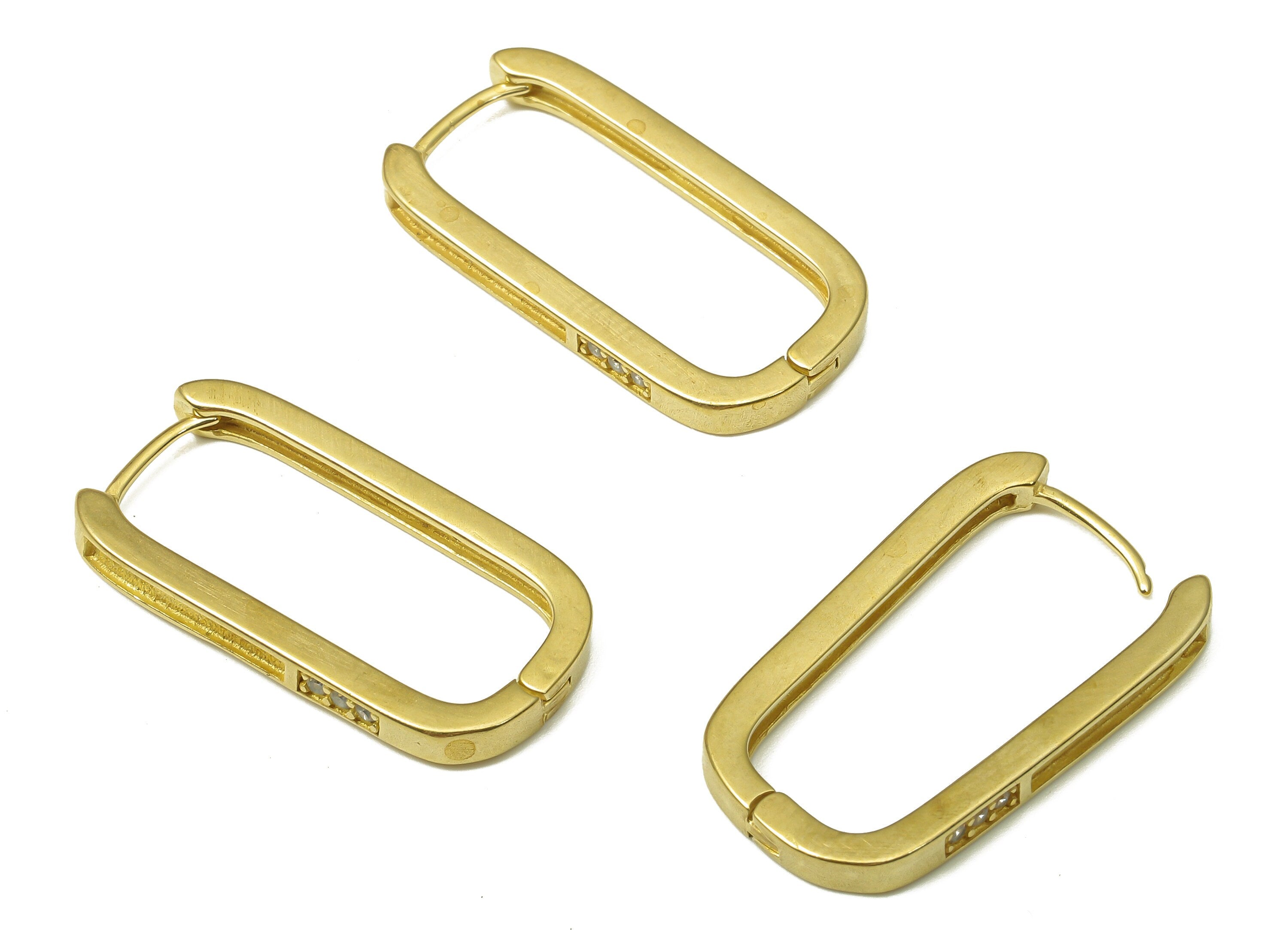 Brass Rectangular Earrings Clasp - Raw Brass Rectangular Earrings With Zircon - Brass Rectangular Hoop Earrings - 24.98x12.6x2.53mm - PP7900 - DOMEDBAZAAR