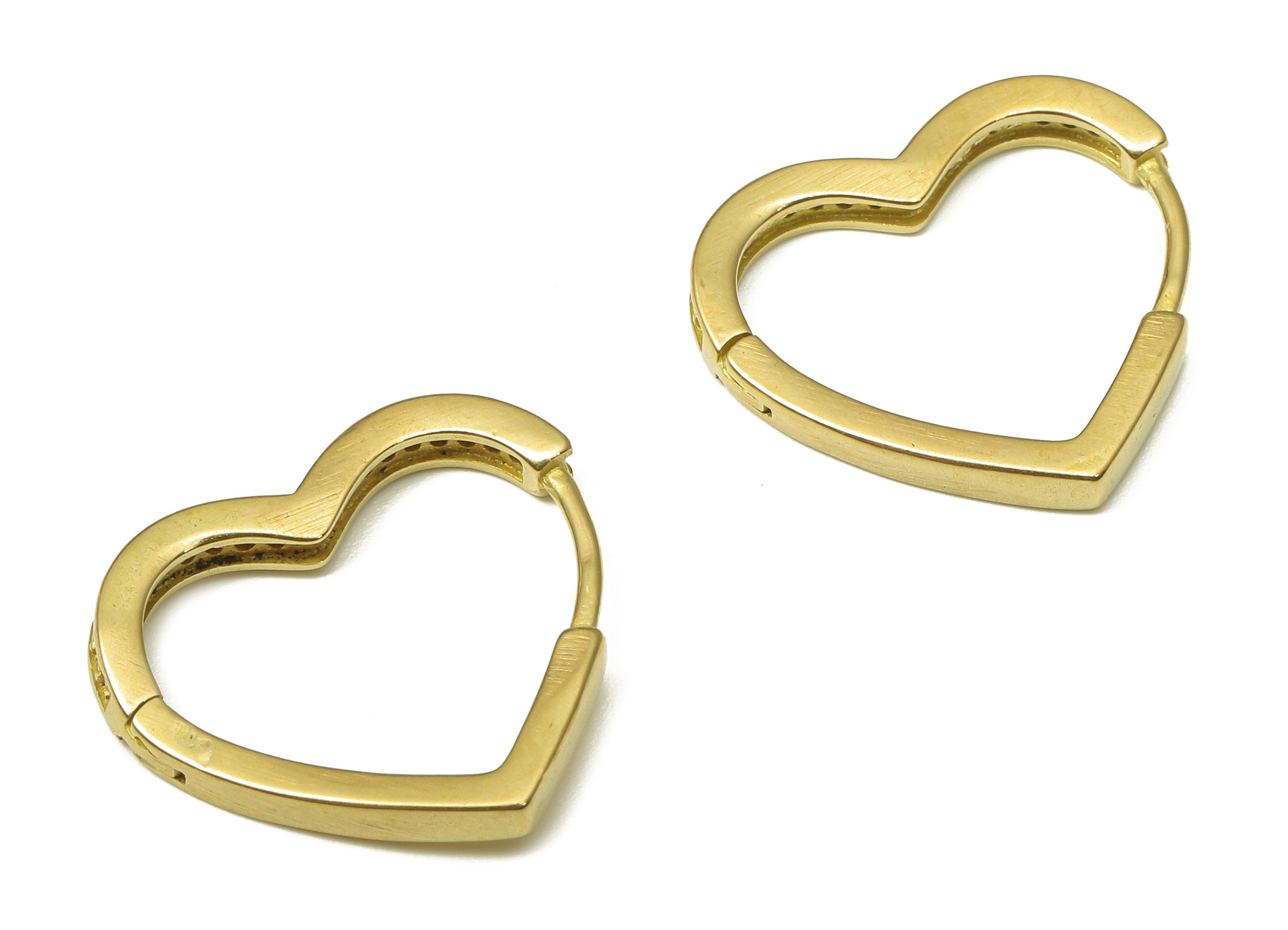Brass Love Heart Earring Clasp - Raw Brass Huggie Earring with Zircon - Huggie Hoop Earring - Hoop Earring - 17.88x16.84x2.23mm - PP7911 - DOMEDBAZAAR