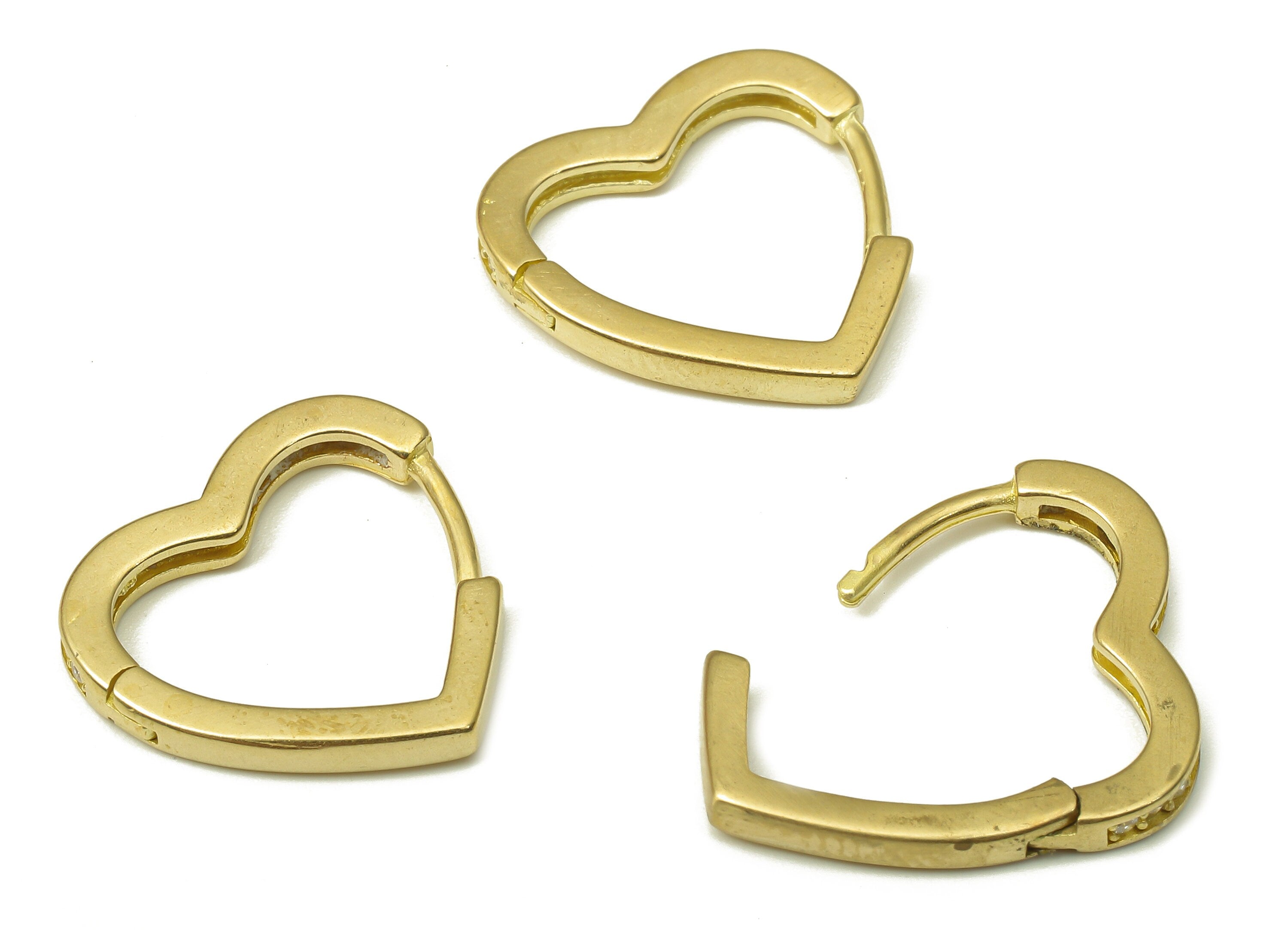 Brass Love Heart Earring Clasp - Raw Brass Huggie Earring with Zircon - Huggie Hoop Earring - Hoop Earring - 16.04x14.83x2.06mm - PP7913 - DOMEDBAZAAR