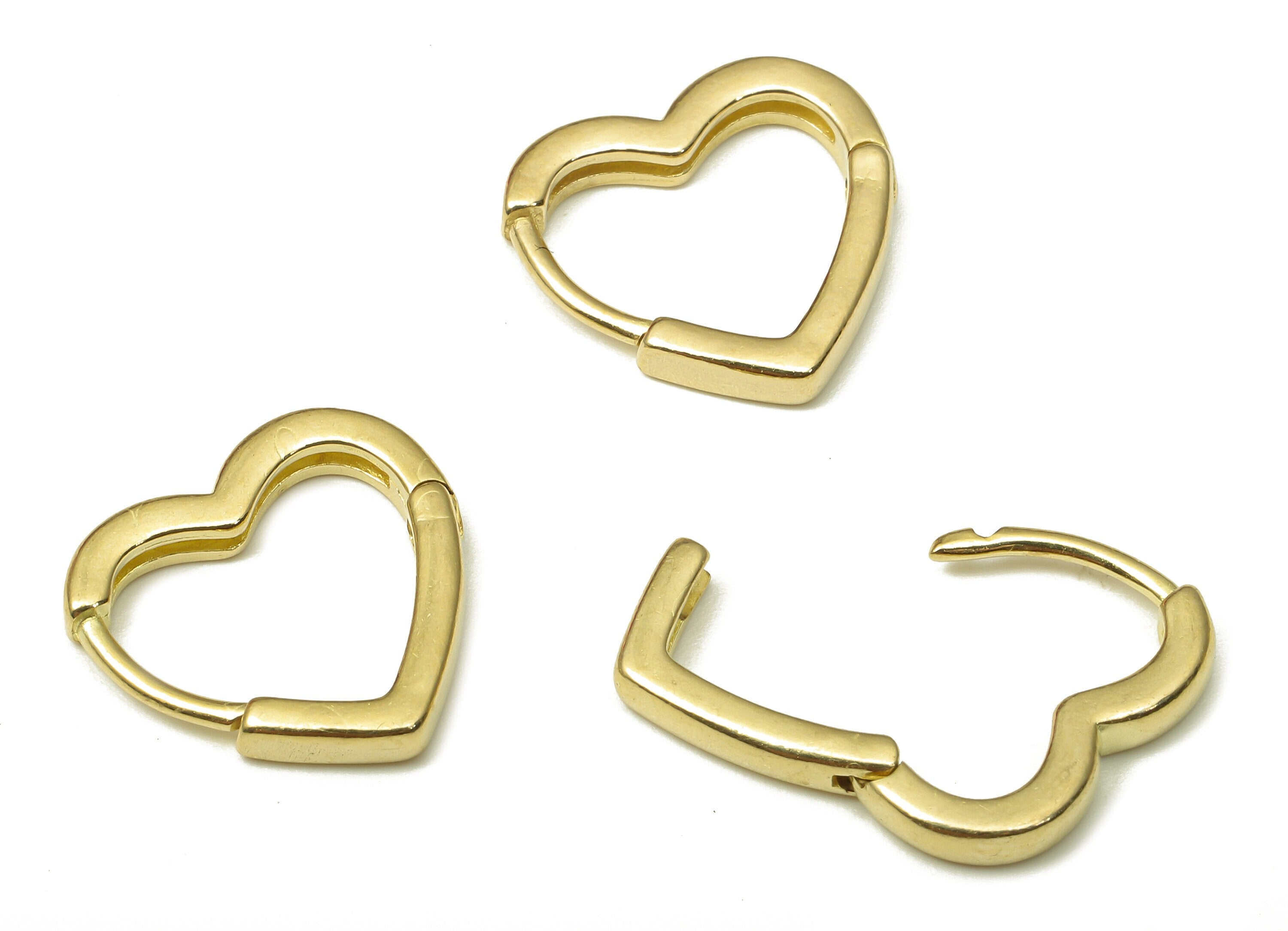 Brass Love Heart Earring Clasp - Raw Brass Huggie Earring - Huggie Hoop Earring - Heart Hoop Earring - 14.45x13.48x2.13mm - PP7915 - DOMEDBAZAAR
