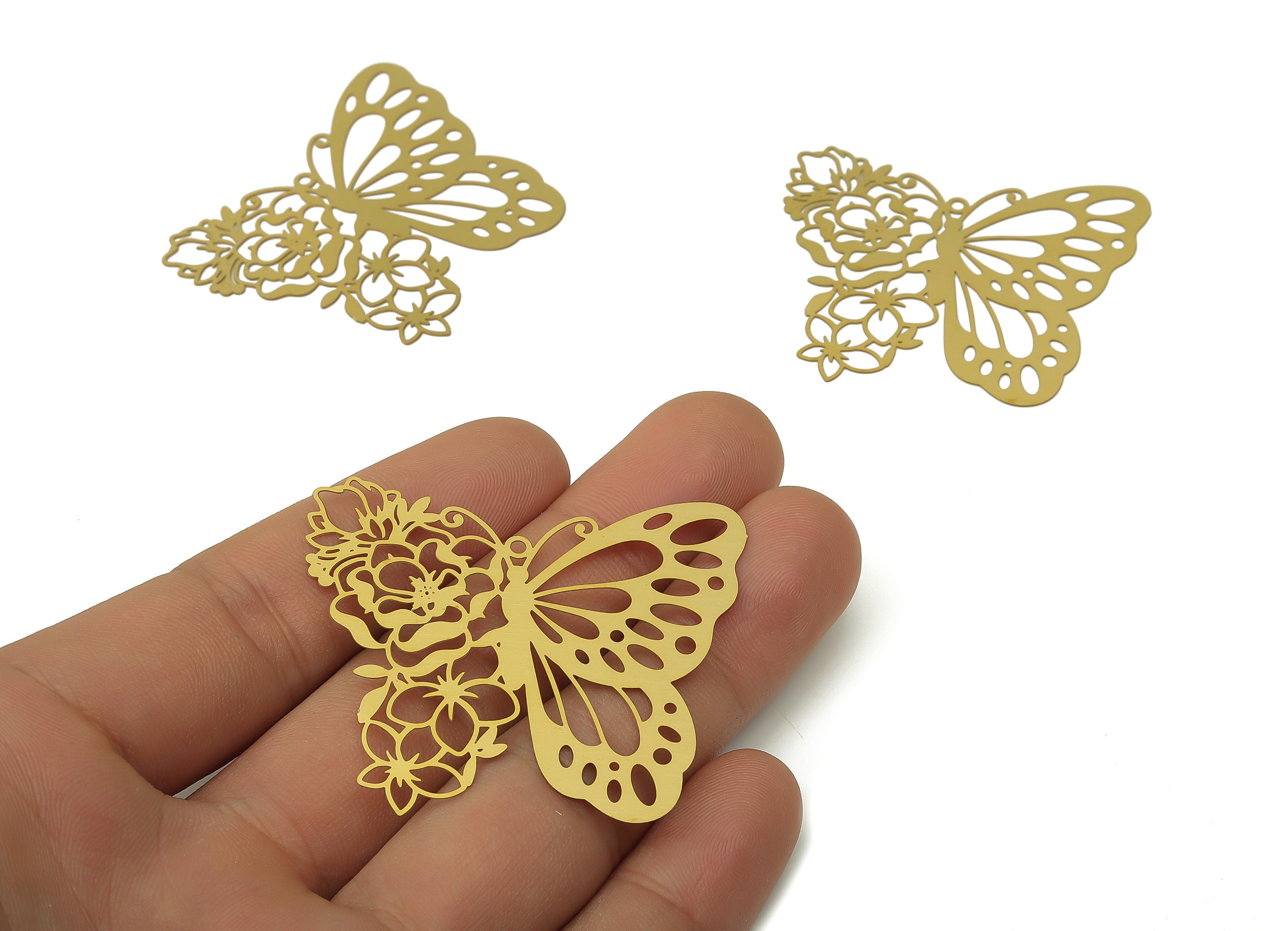 Brass Butterfly Earring Charm - Raw Brass Flower Pendant - Mystical Charm Connectors - Jewelry Supplies - 48.73x42.48x0.24mm - JJA4711 - DOMEDBAZAAR