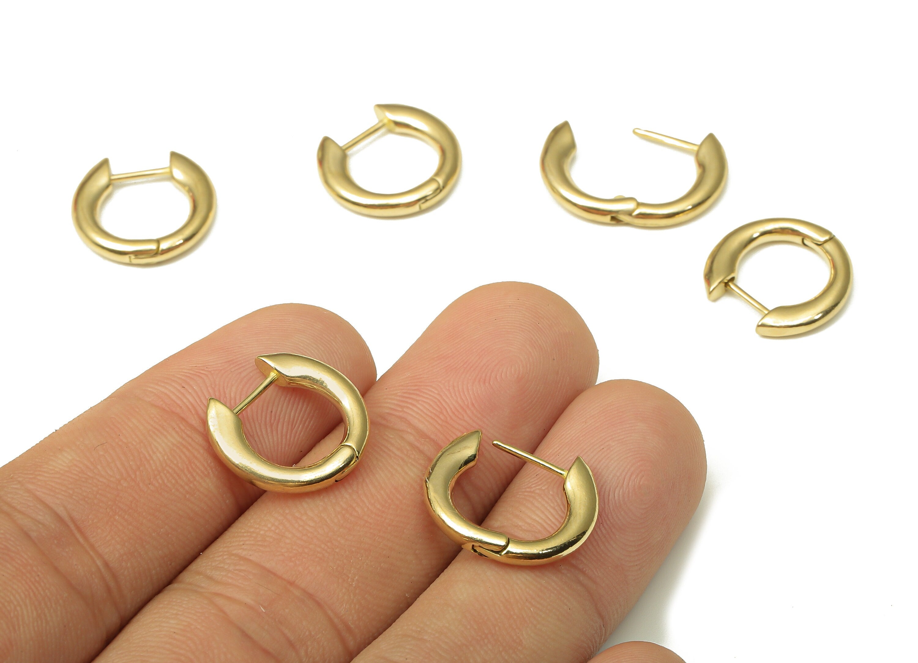 Brass Round Earring Clasp - Raw Brass Circle Huggie Earring - Huggie Hoop Earring - Thick Hoop Earring - 15.5x15.05x2.51mm - PP7923 - DOMEDBAZAAR
