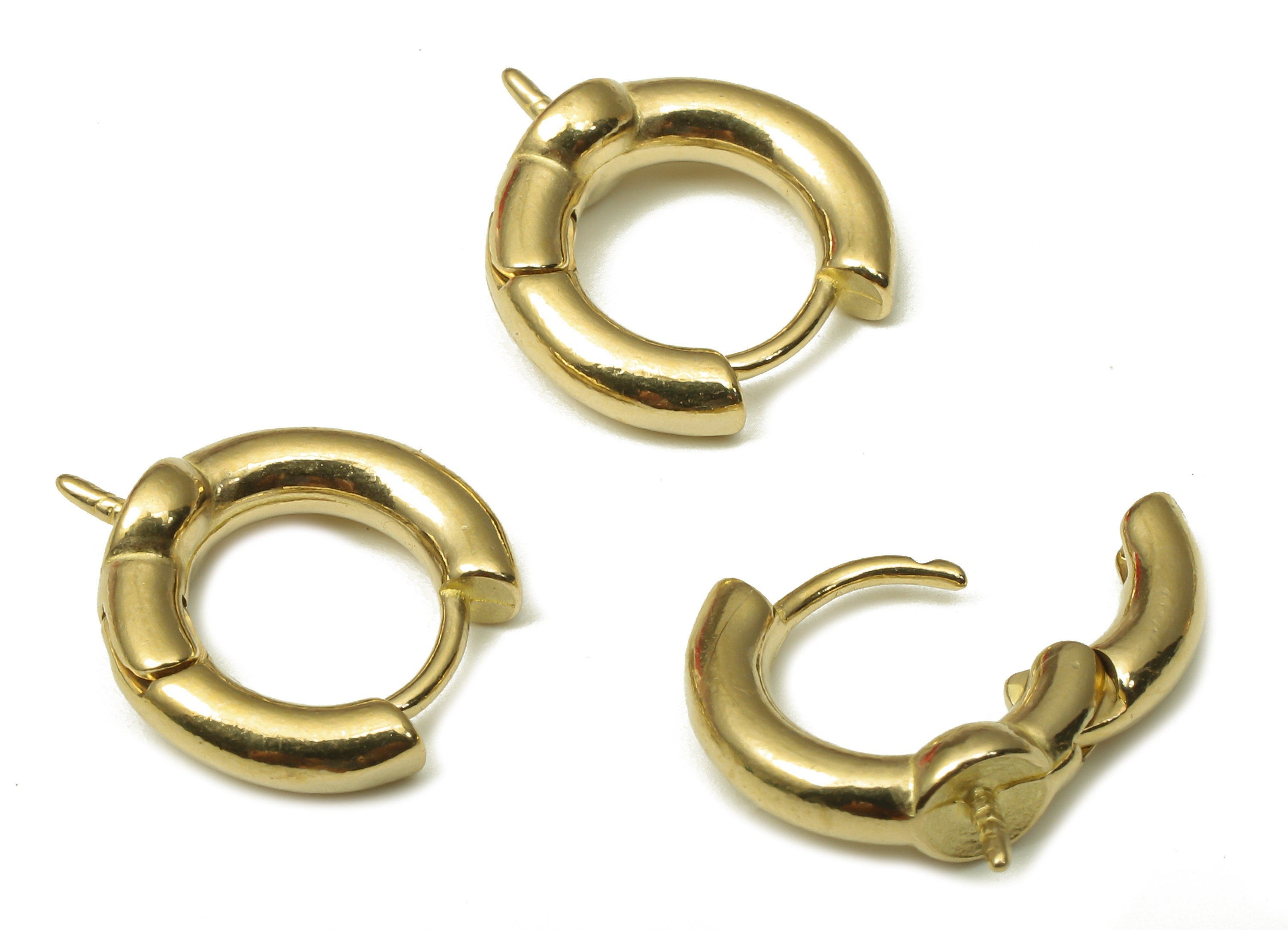 Brass Round Earring Clasp - Raw Brass Circle Huggie Earring - Huggie Hoop Earring - Thick Hoop Earring - For Pearl - 15.2x13.8x2.9mm -PP7916 - DOMEDBAZAAR