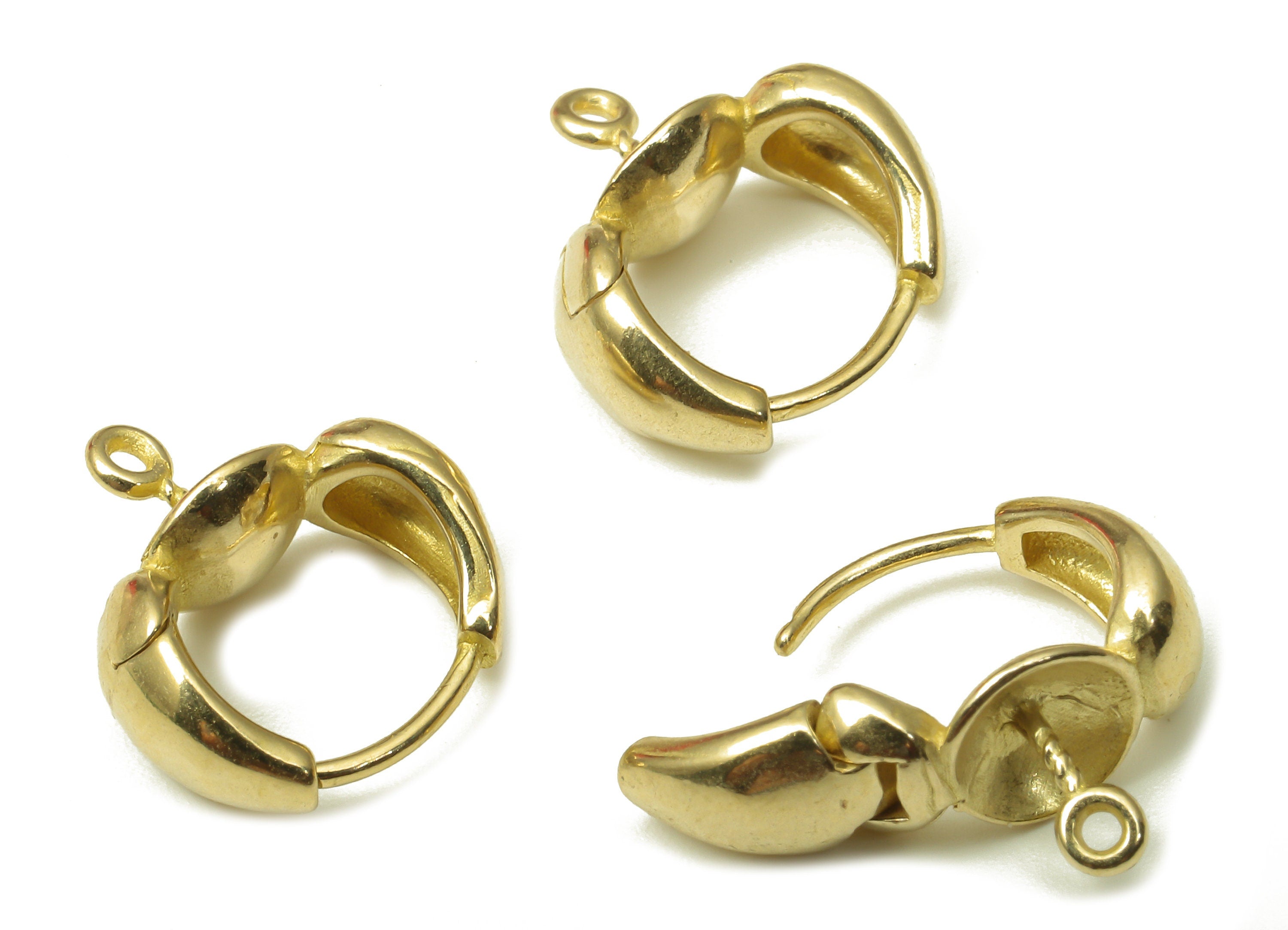 Brass Round Hoop Earring Clasp - Raw Brass Circle Thick Huggie Earring With Loop - Wide Huggie Hoop Earring - 13.43x12.64x2.27mm - PP7917 - DOMEDBAZAAR