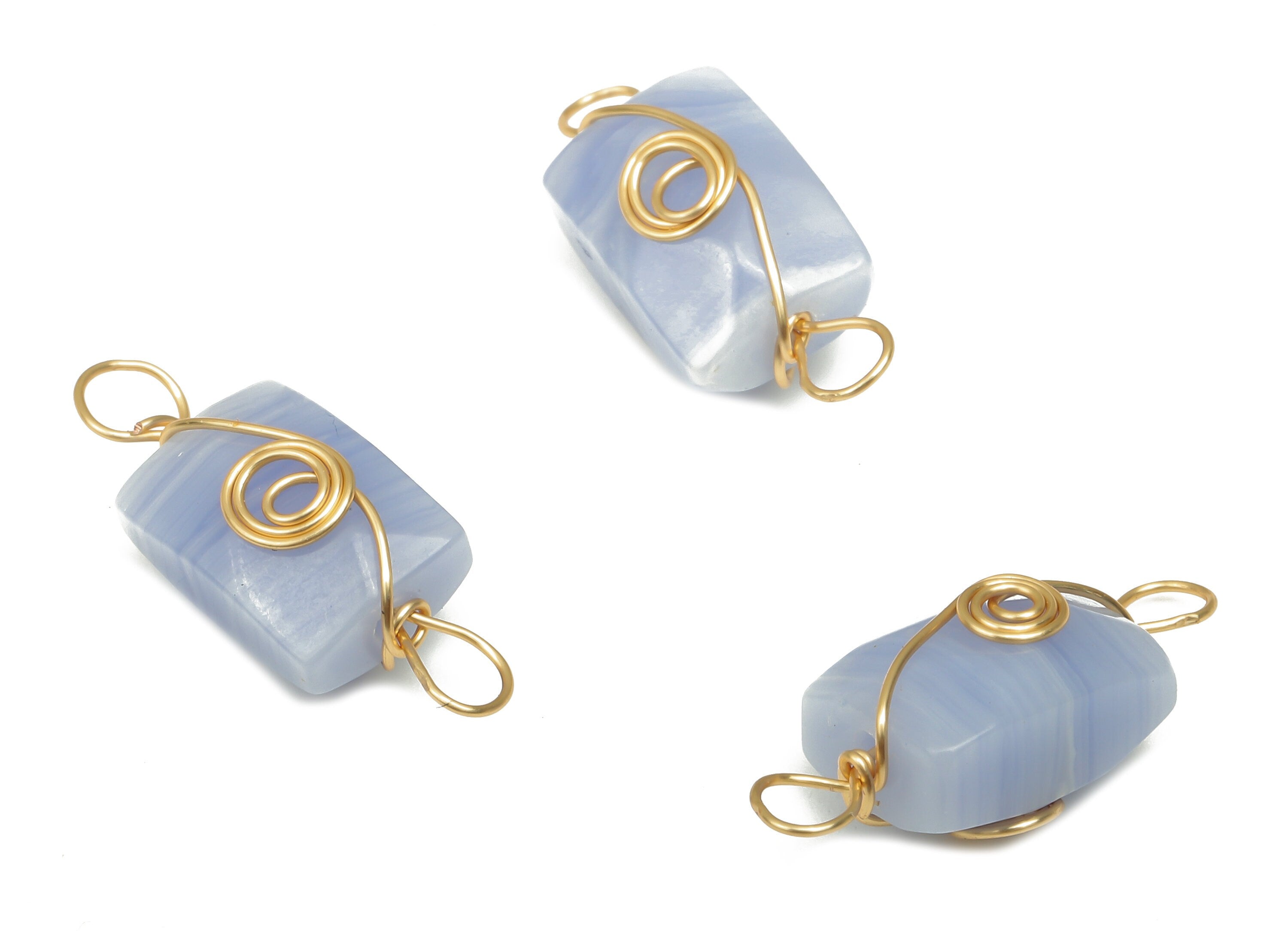 Purple Agate Earrings Connector - Brass Wire Wrapped Rectangle Pendant - Faceted Natural Stone - Gold Tone Plating - 19.9x7.44x7mm - NS1863M - DOMEDBAZAAR