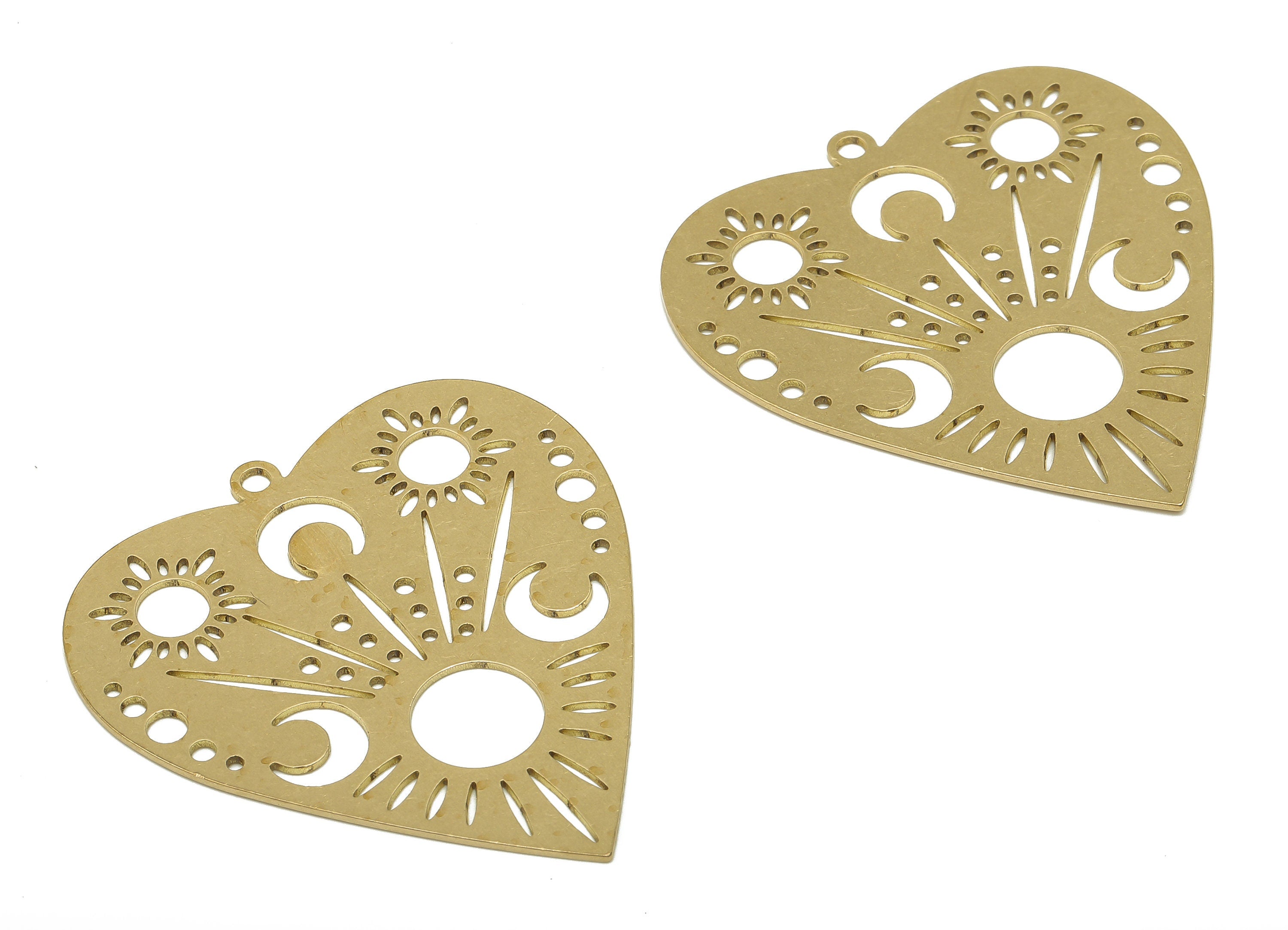 Brass Heart Earring Charm - Raw Brass Heart Cutout Charm - Brass Findings - Laser Cut Pendants - 44.62x41.2x0.64mm - PPM3582-45 - DOMEDBAZAAR
