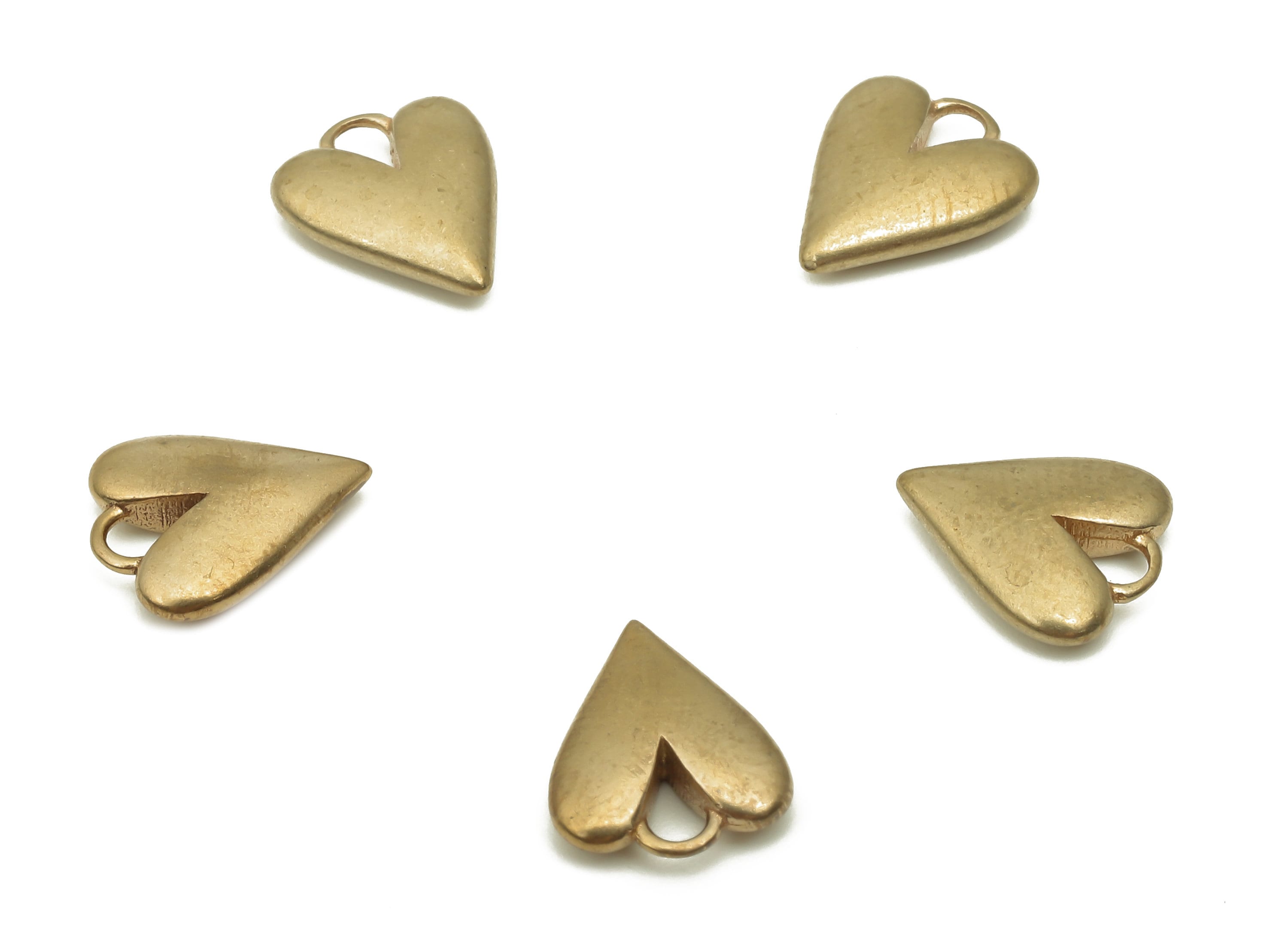 Brass Mini Hearts Earring Charms - Raw Brass Heart Pendant - Brass Findings - Jewelry Making Supplies - 9.75x8.27x2.36mm - PP7850 - DOMEDBAZAAR