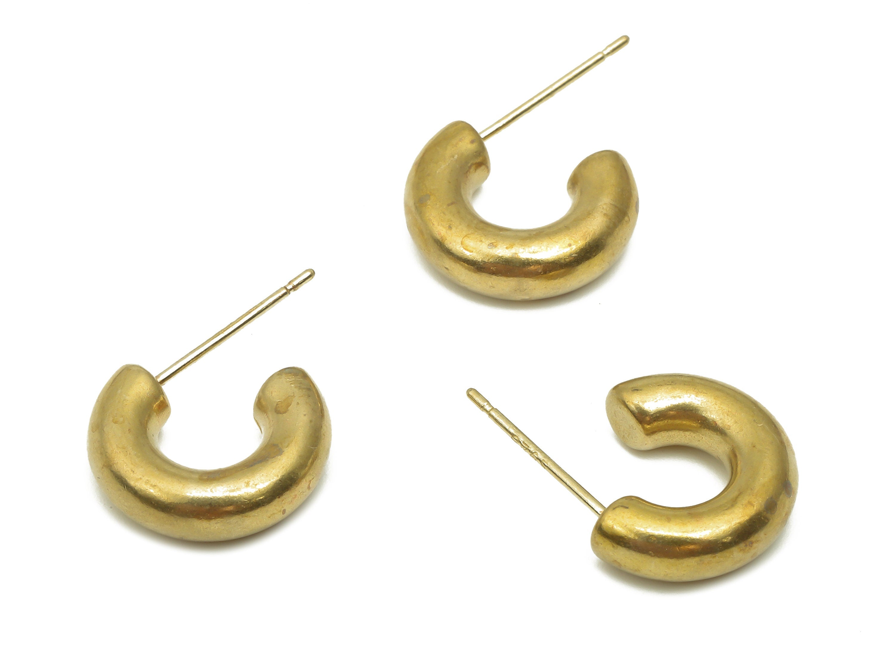 Brass Open Hoop Earrings - Raw Brass C Earring Stud - Brass Thick Hoop Earrings - Earring Post - Donut Earring - 13.52x10.88x4.22mm - PP7854 - DOMEDBAZAAR