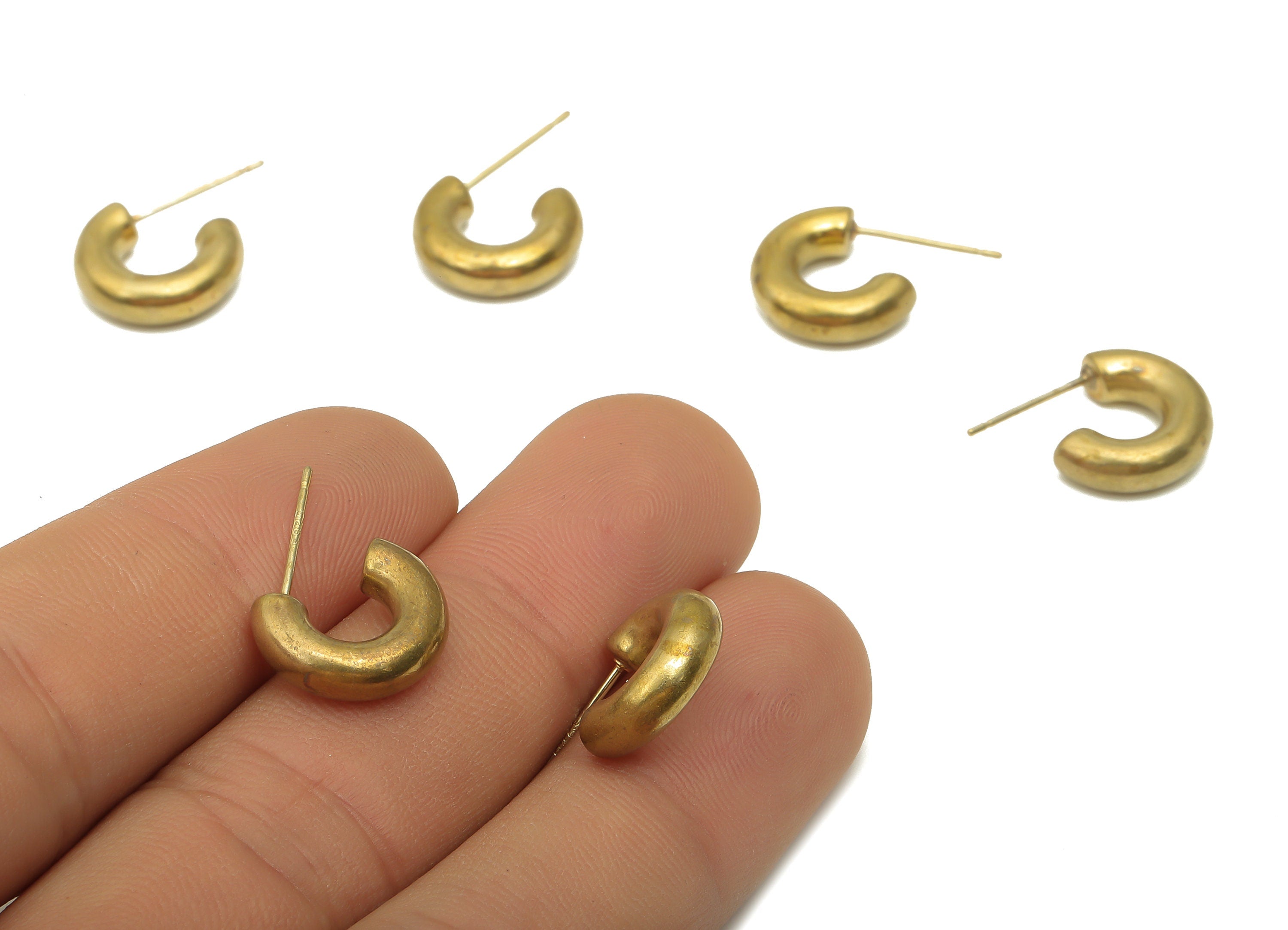 Brass Open Hoop Earrings - Raw Brass C Earring Stud - Brass Thick Hoop Earrings - Earring Post - Donut Earring - 13.52x10.88x4.22mm - PP7854 - DOMEDBAZAAR
