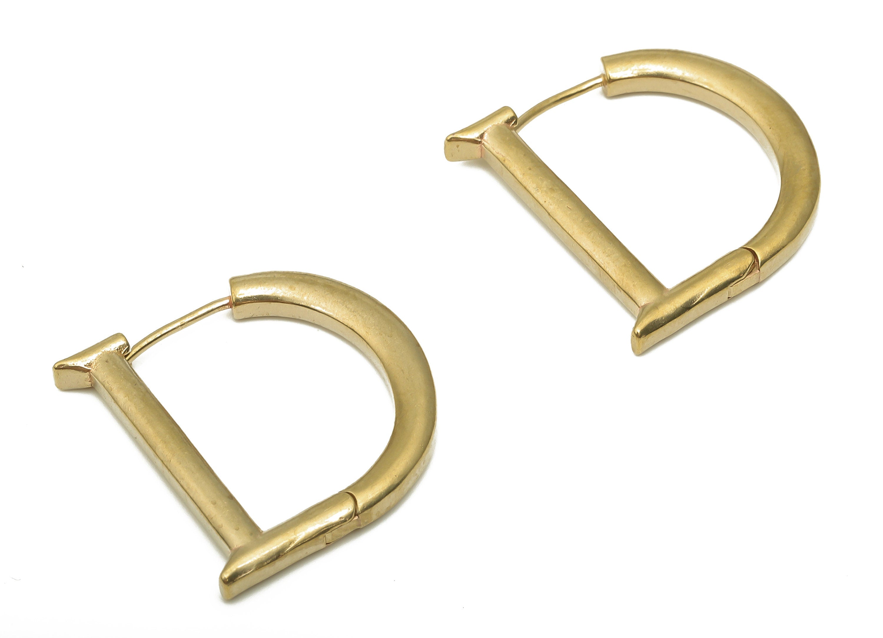 Brass D Huggie Hoop Earrings - Raw Brass Hoop Earring Clasp - Dainty Earrings - Geometric Huggie Earrings - Modern - 25x23.57x3.1mm - PP7857 - DOMEDBAZAAR