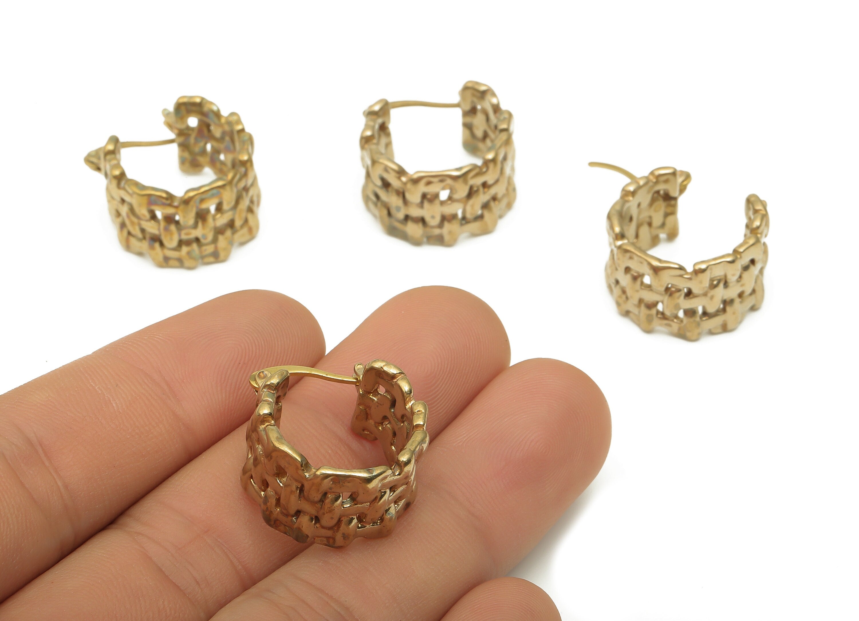 Brass Round Stud Earring - Raw Brass Ear Hooks - Raw Brass Huggie Thick Hoop Earring - Braided Hoop - 21.12x19.8x2.18mm - PP7858 - DOMEDBAZAAR