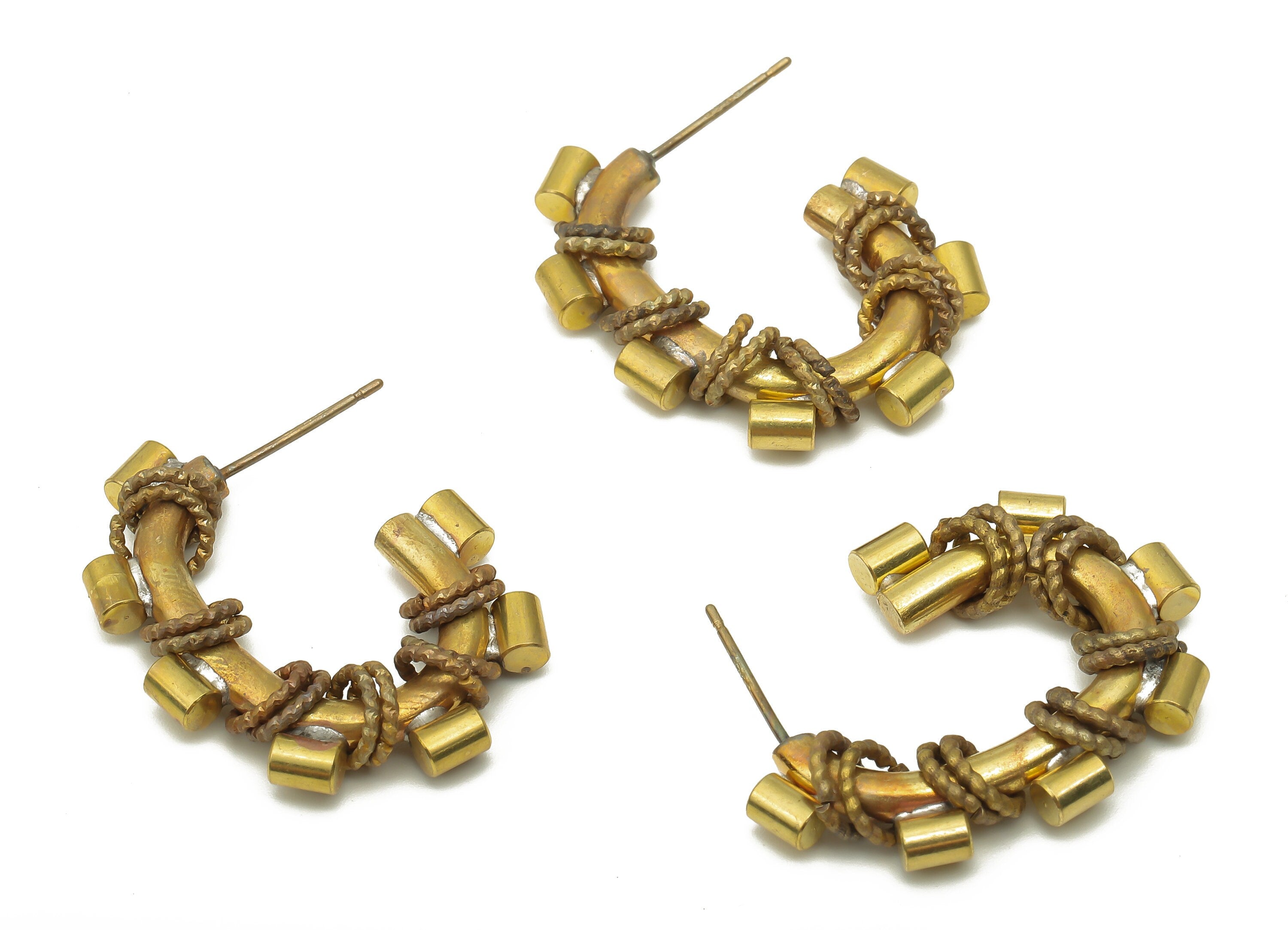 Brass Open Hoop Earring Post - Raw Brass C Treasure Earring Stud - Hoop Earrings with Ring - Ancient Model Earring - 30x23.14x3.7mm - PP7859 - DOMEDBAZAAR