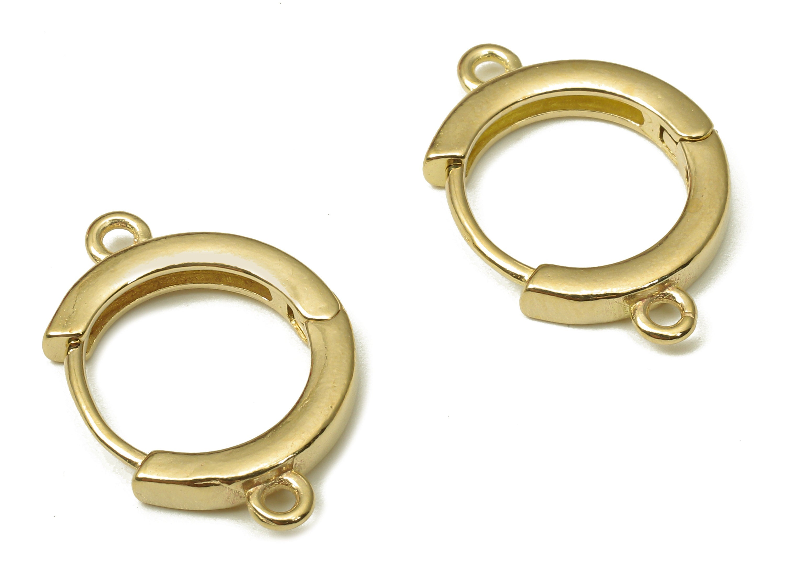 Brass Circle Huggie Earrings Clasps - Raw Brass Round Huggie Hoop Earring With 2 Loops - Brass Hoop Connector - 19.9x13.8x2.56mm - PP7928 - DOMEDBAZAAR