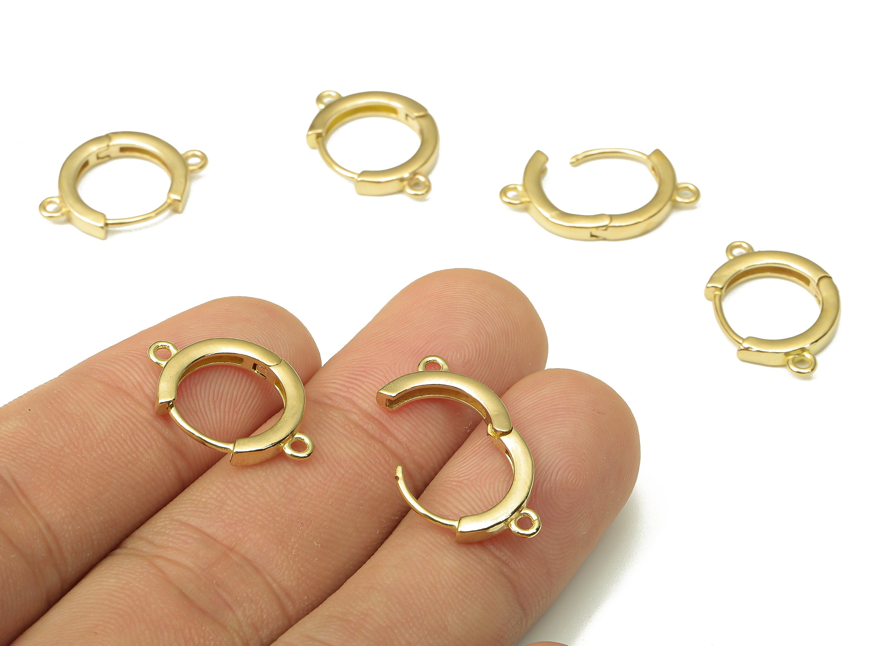 Brass Circle Huggie Earrings Clasps - Raw Brass Round Huggie Hoop Earring With 2 Loops - Brass Hoop Connector - 19.9x13.8x2.56mm - PP7928 - DOMEDBAZAAR