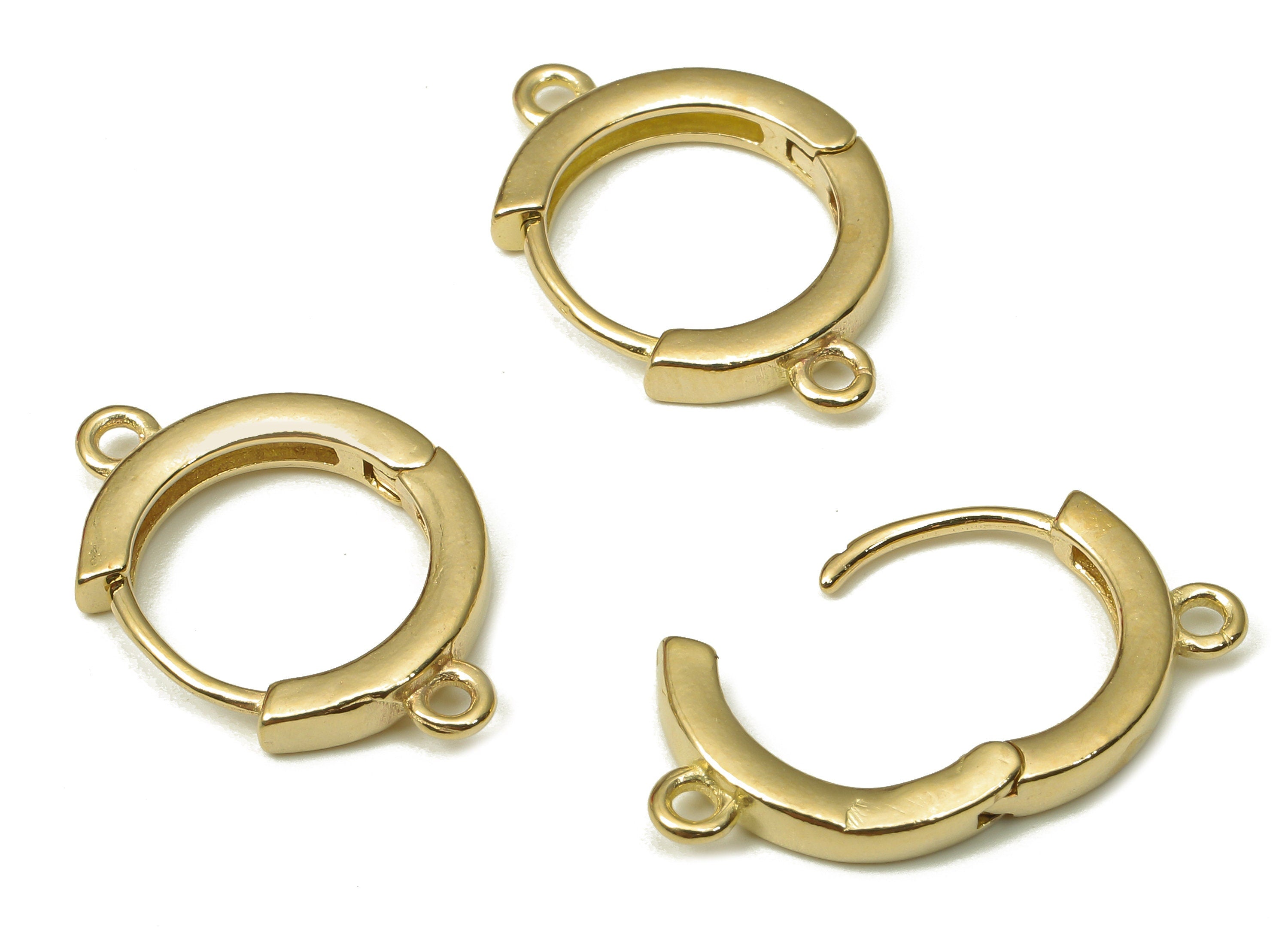 Brass Circle Huggie Earrings Clasps - Raw Brass Round Huggie Hoop Earring With 2 Loops - Brass Hoop Connector - 19.9x13.8x2.56mm - PP7928 - DOMEDBAZAAR